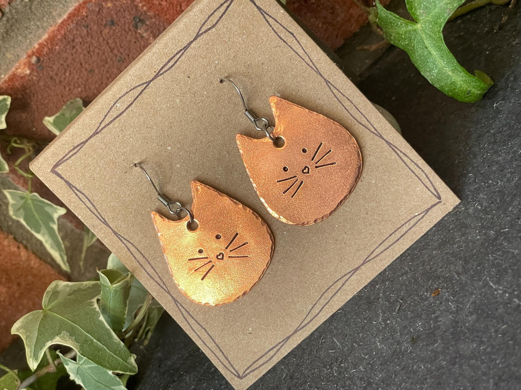 Cat earrings. Copper cat earrings #22