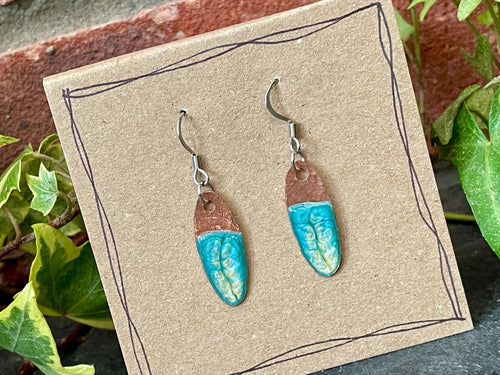 Blue copper earrings. Oval earrings. earrings. #52