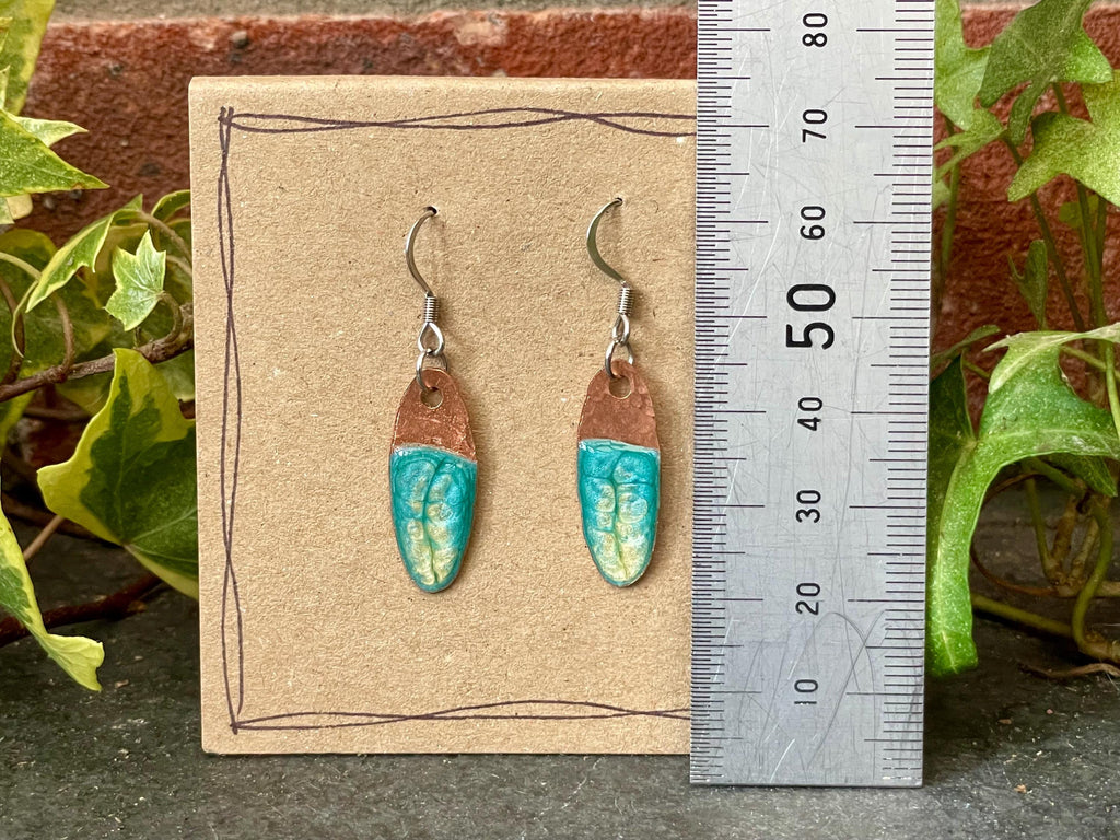 Blue copper earrings. Oval earrings. earrings. #52