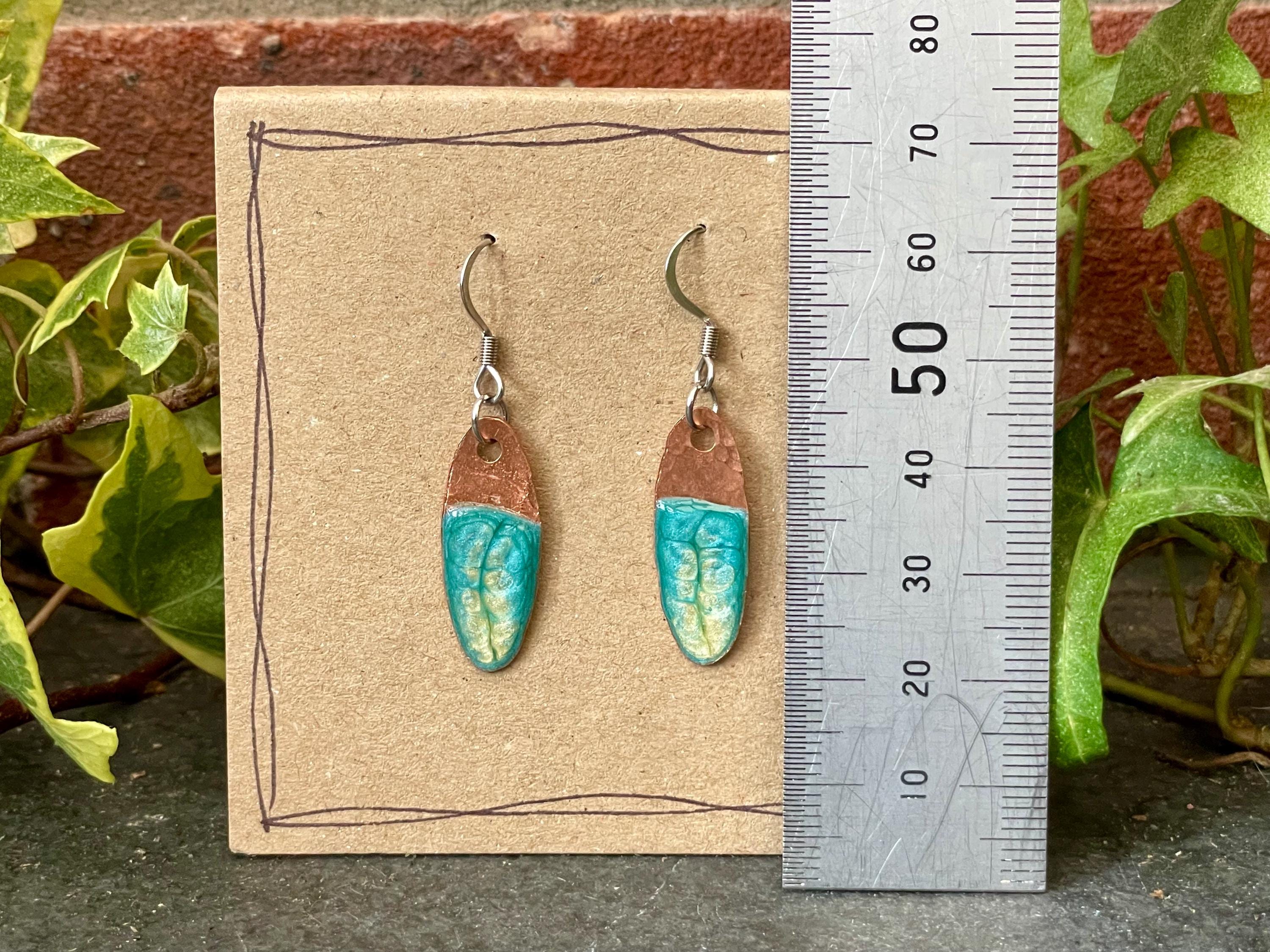Blue copper earrings. Oval earrings. earrings. #52