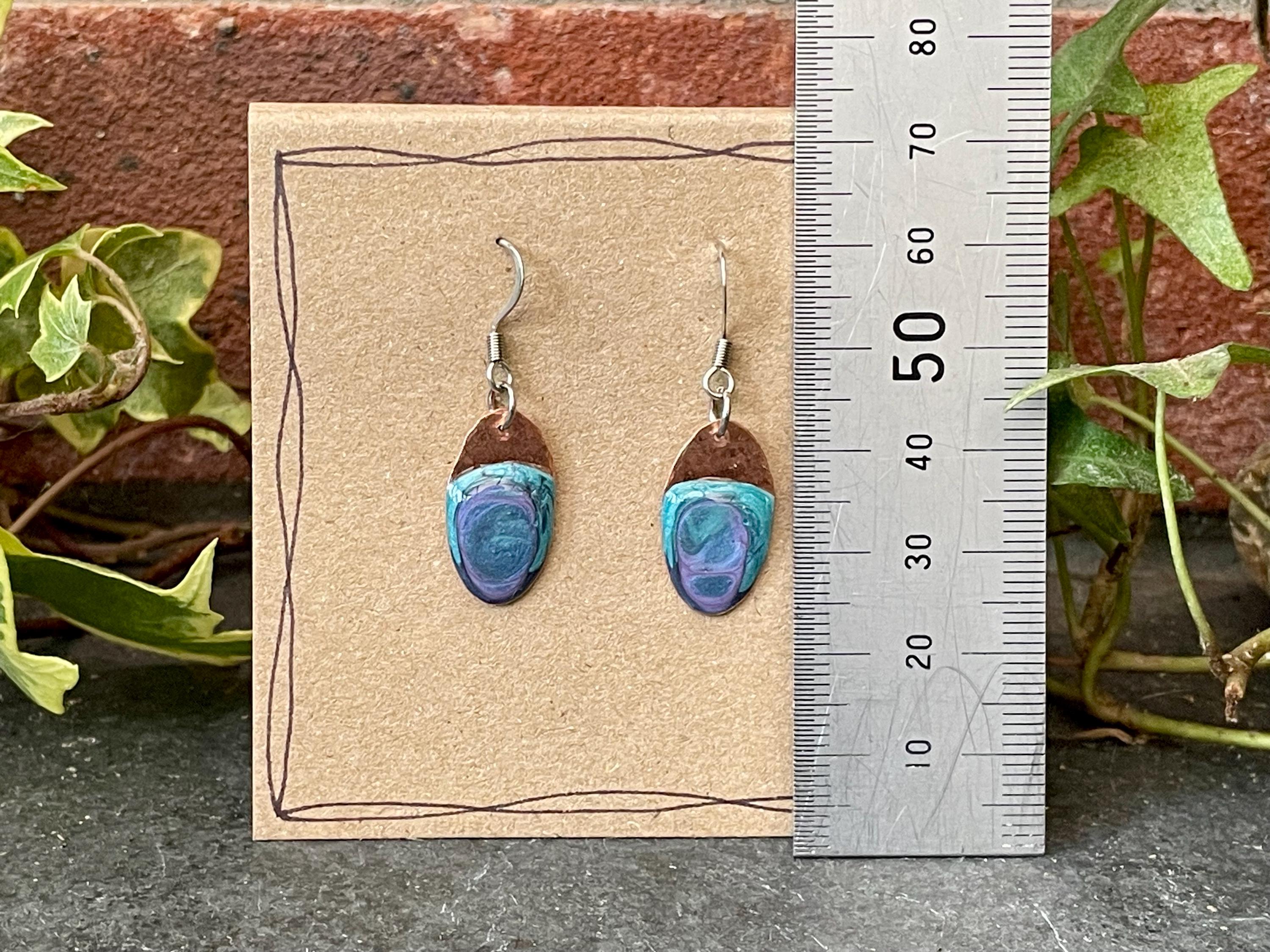 Blue copper earrings. Oval earrings. earrings. #122