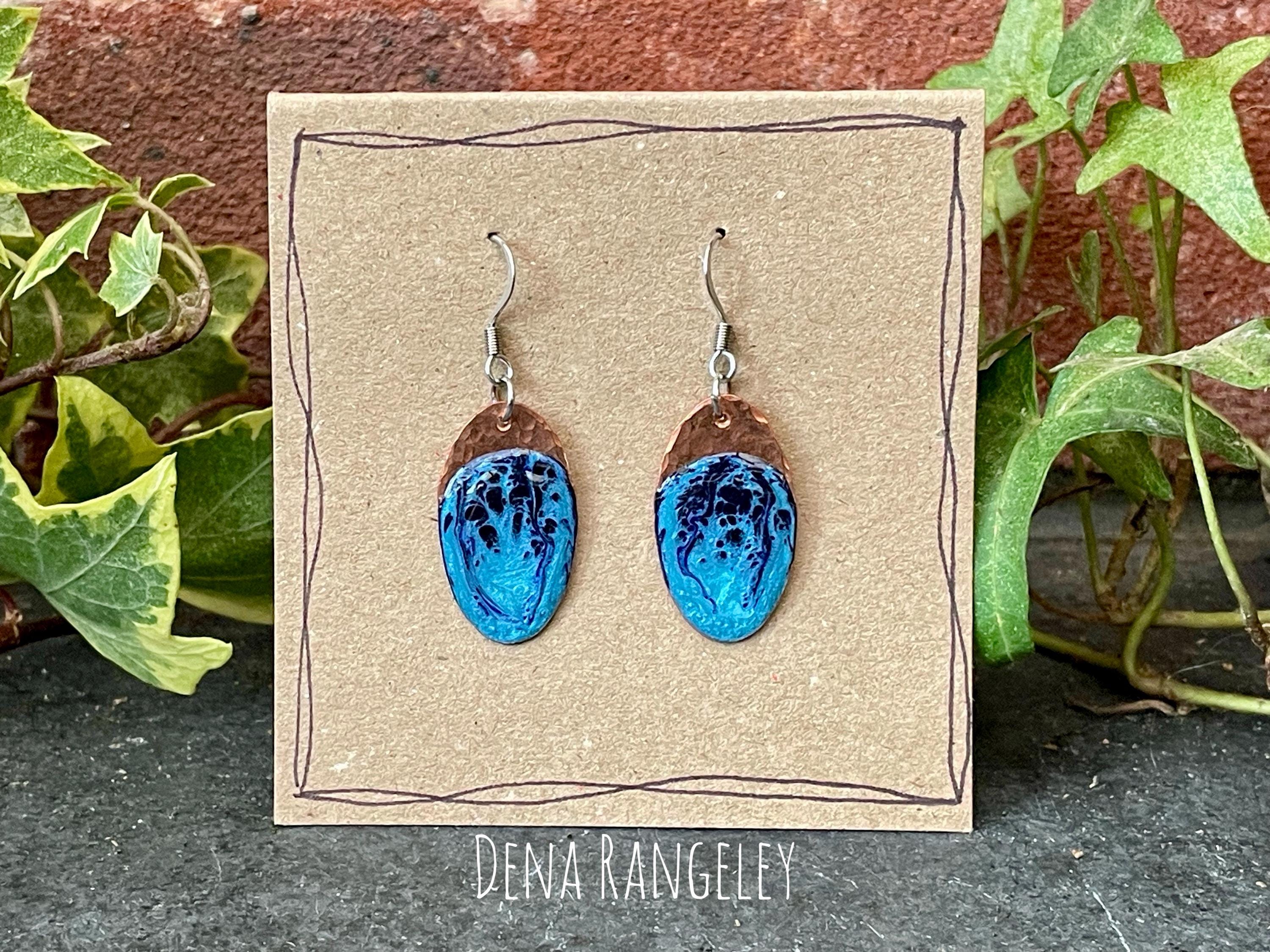 Blue copper earrings. Oval earrings. earrings. #20