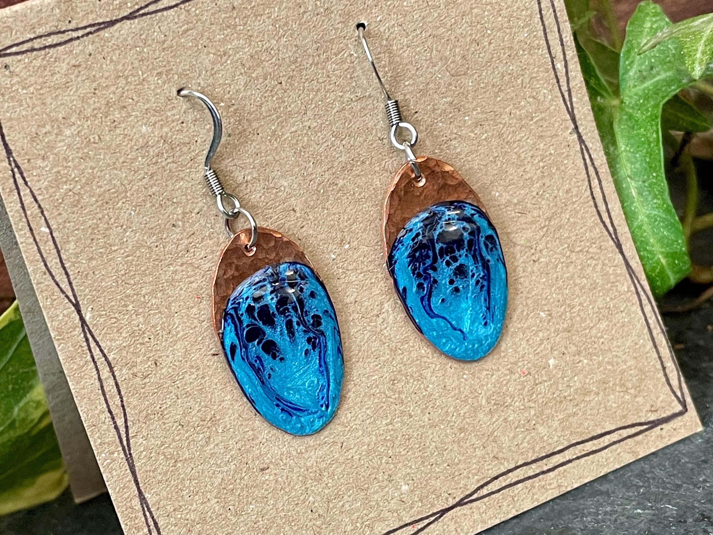 Blue copper earrings. Oval earrings. earrings. #20