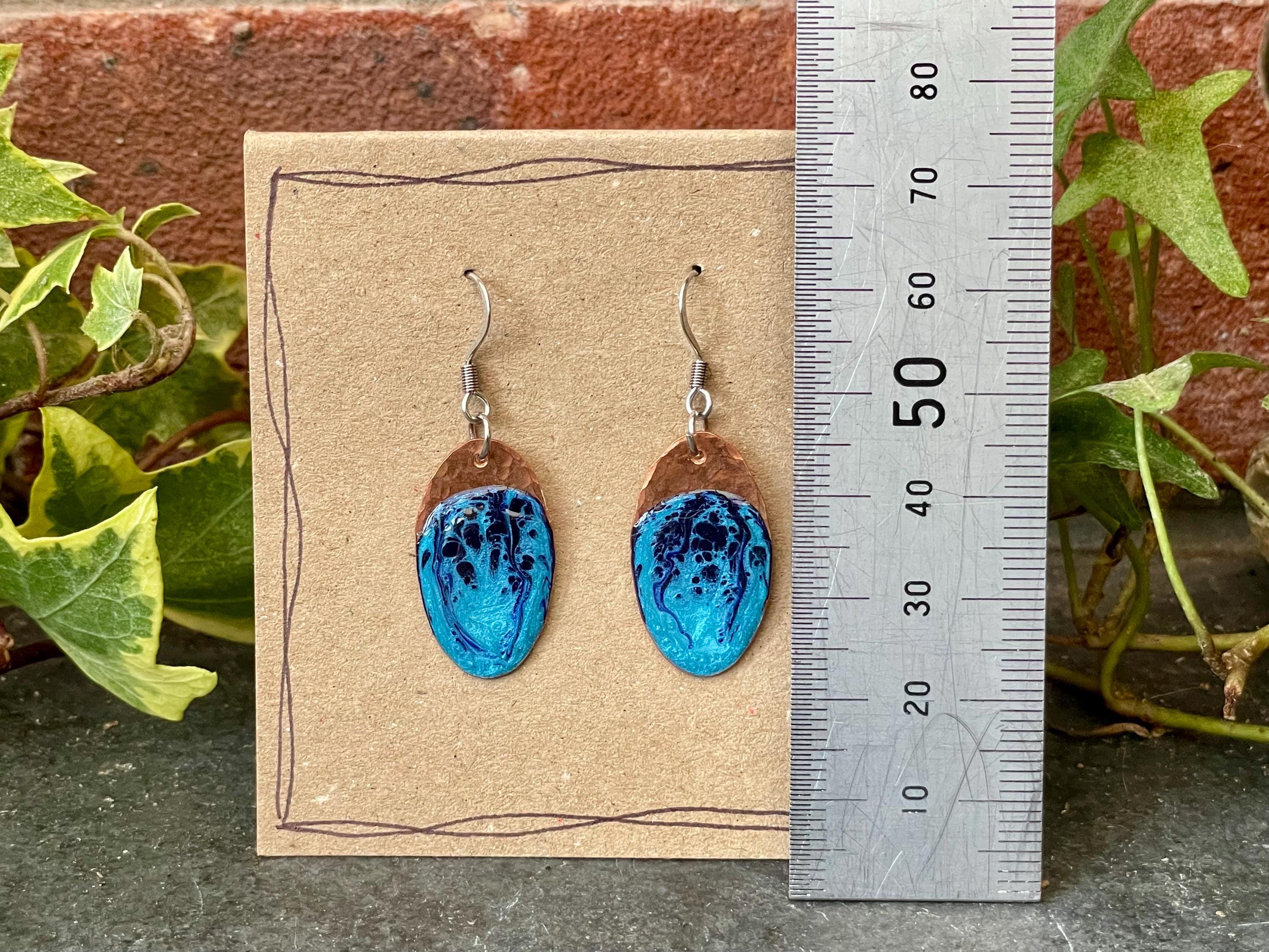 Blue copper earrings. Oval earrings. earrings. #20