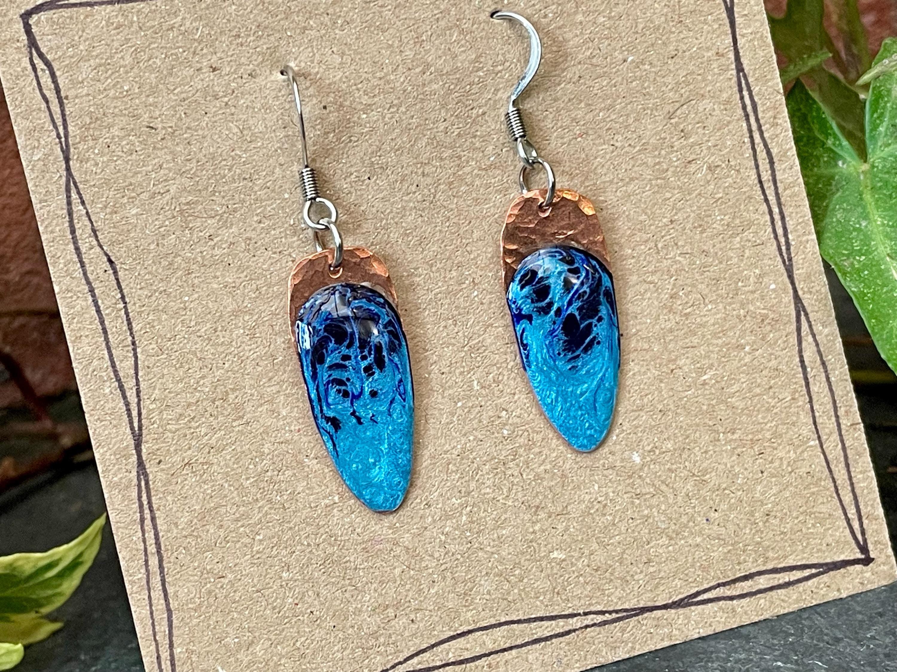 Blue copper earrings. Copper earrings. #112
