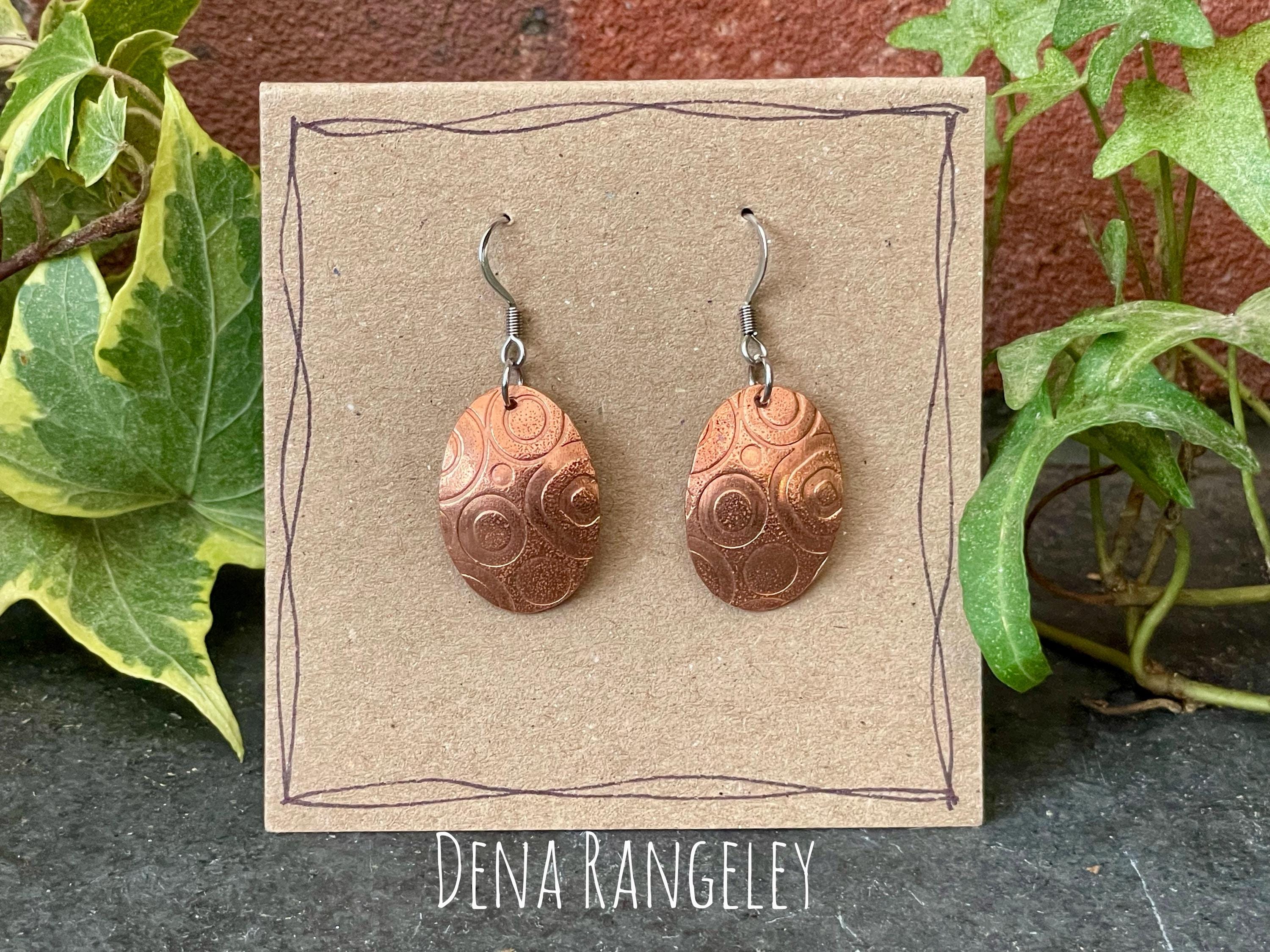 Copper earrings, textured copper earrings #168