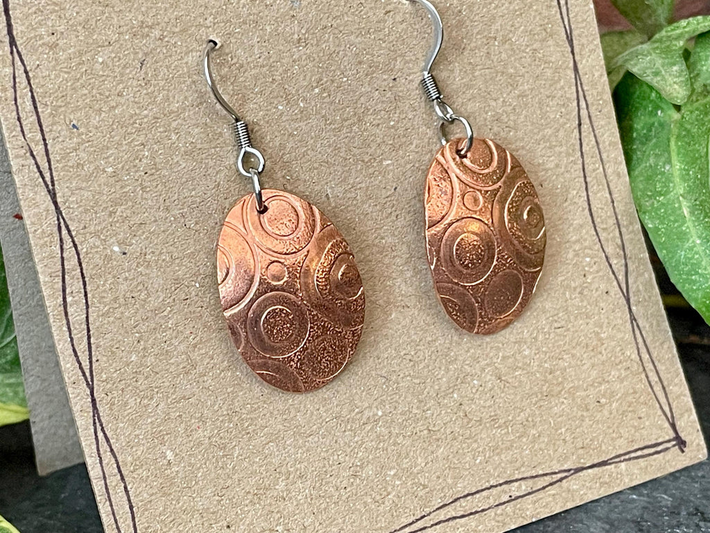 Copper earrings, textured copper earrings #168