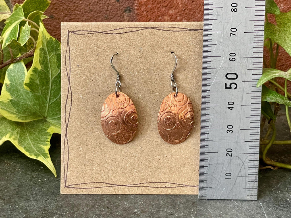 Copper earrings, textured copper earrings #168