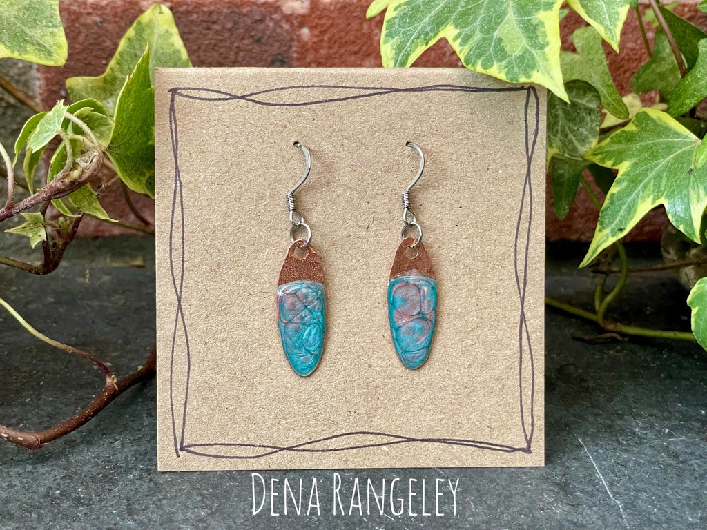 Blue copper earrings. Oval earrings. earrings. #57