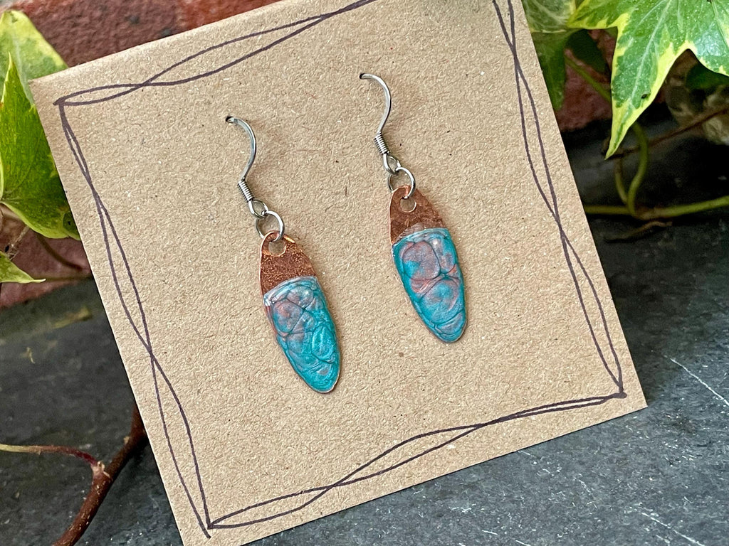 Blue copper earrings. Oval earrings. earrings. #57