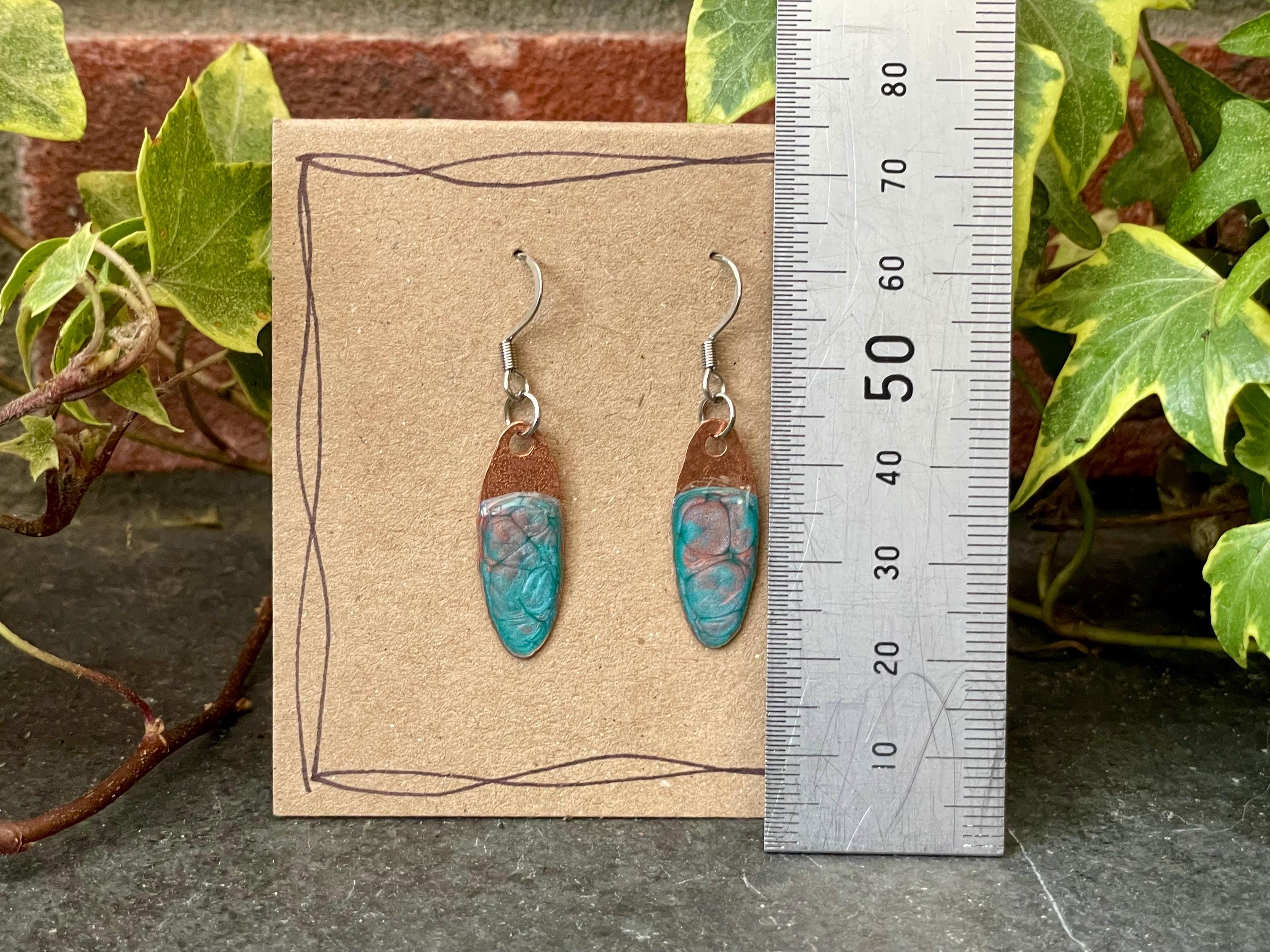 Blue copper earrings. Oval earrings. earrings. #57