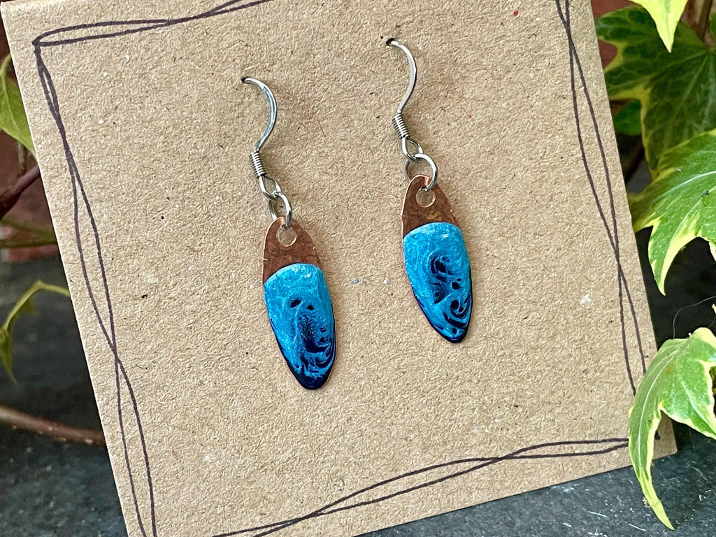 Blue copper earrings. Oval earrings. earrings. #178