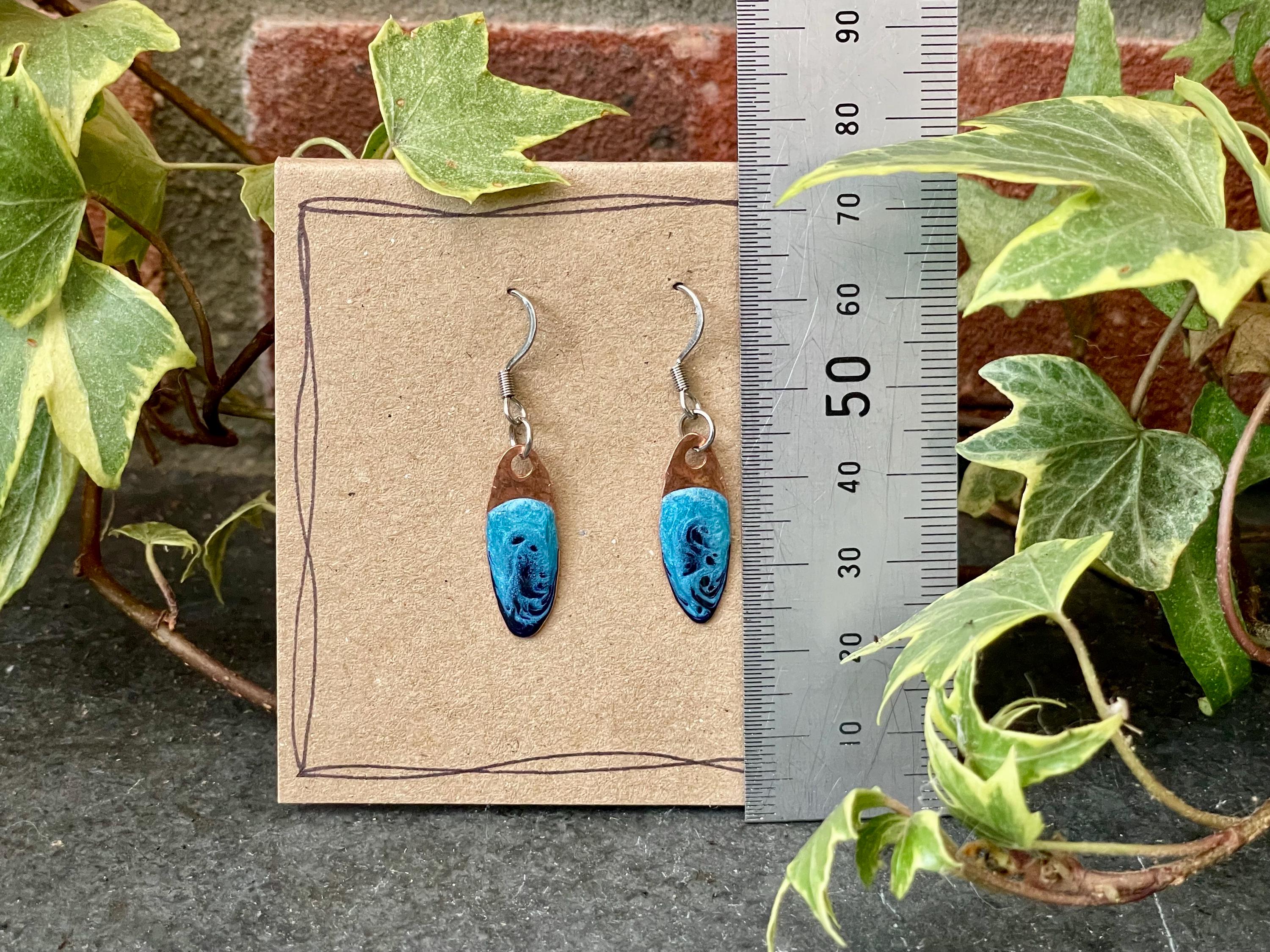 Blue copper earrings. Oval earrings. earrings. #178