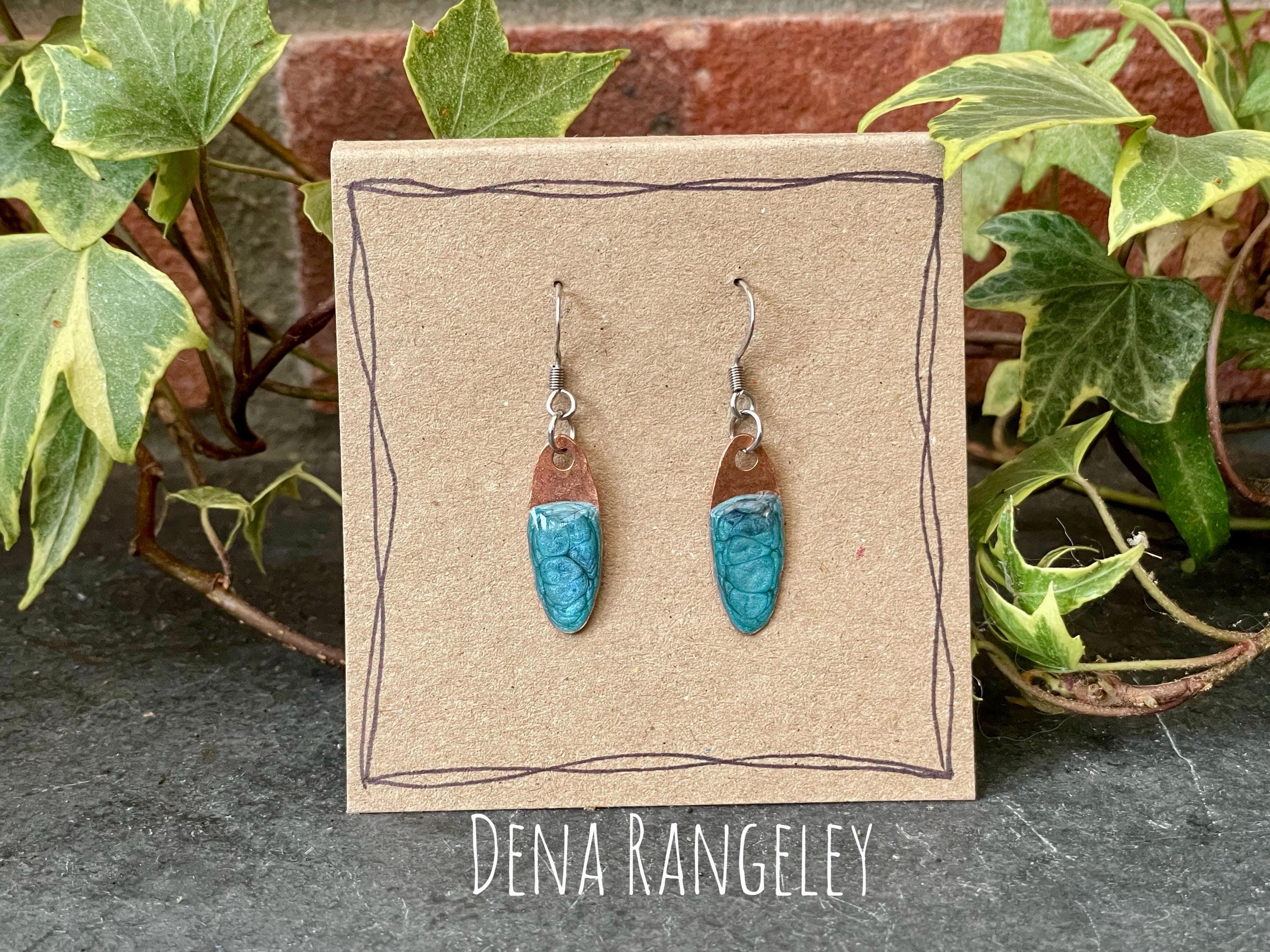 Blue copper earrings. Oval earrings. earrings. #177