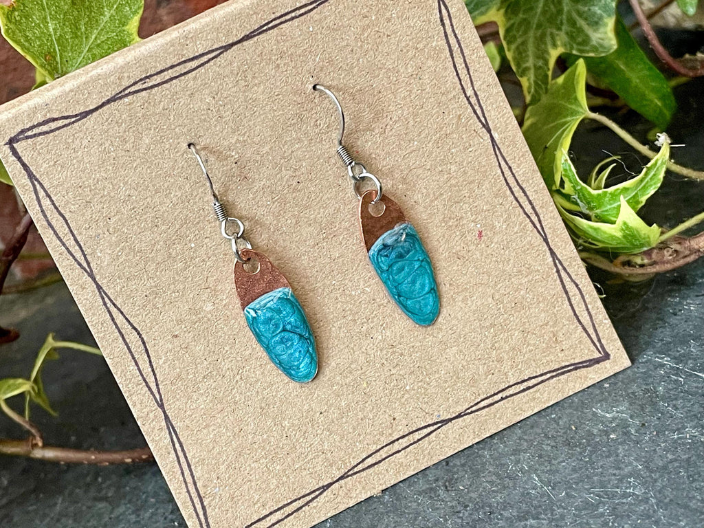 Blue copper earrings. Oval earrings. earrings. #177