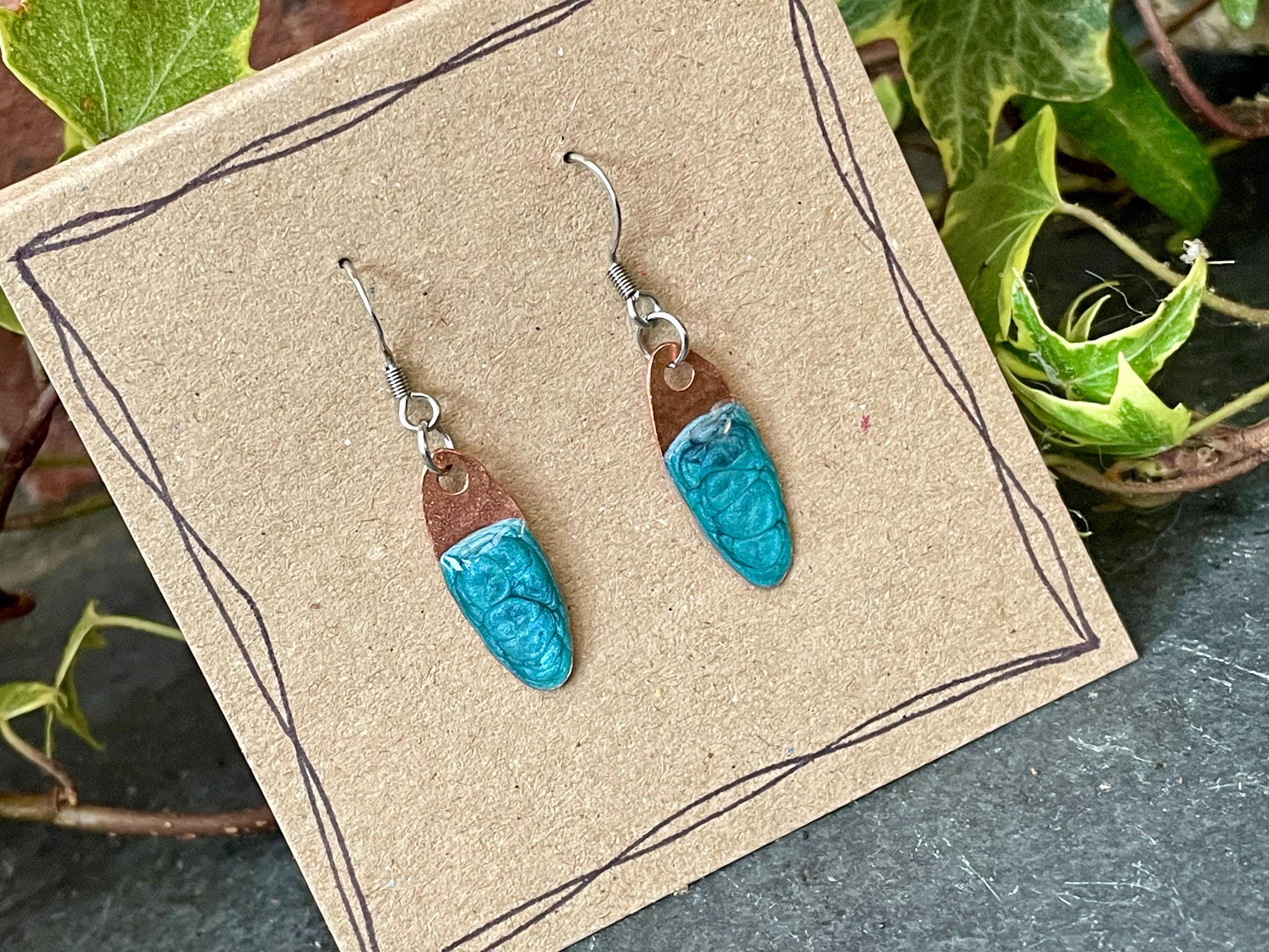 Blue copper earrings. Oval earrings. earrings. #177
