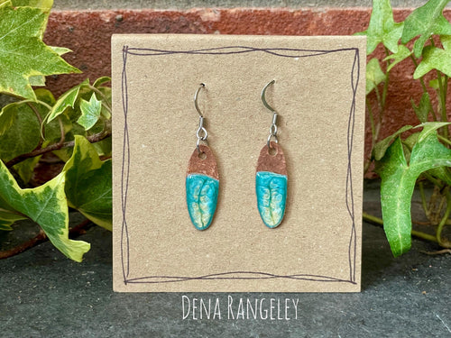 Blue copper earrings. Oval earrings. earrings. #52