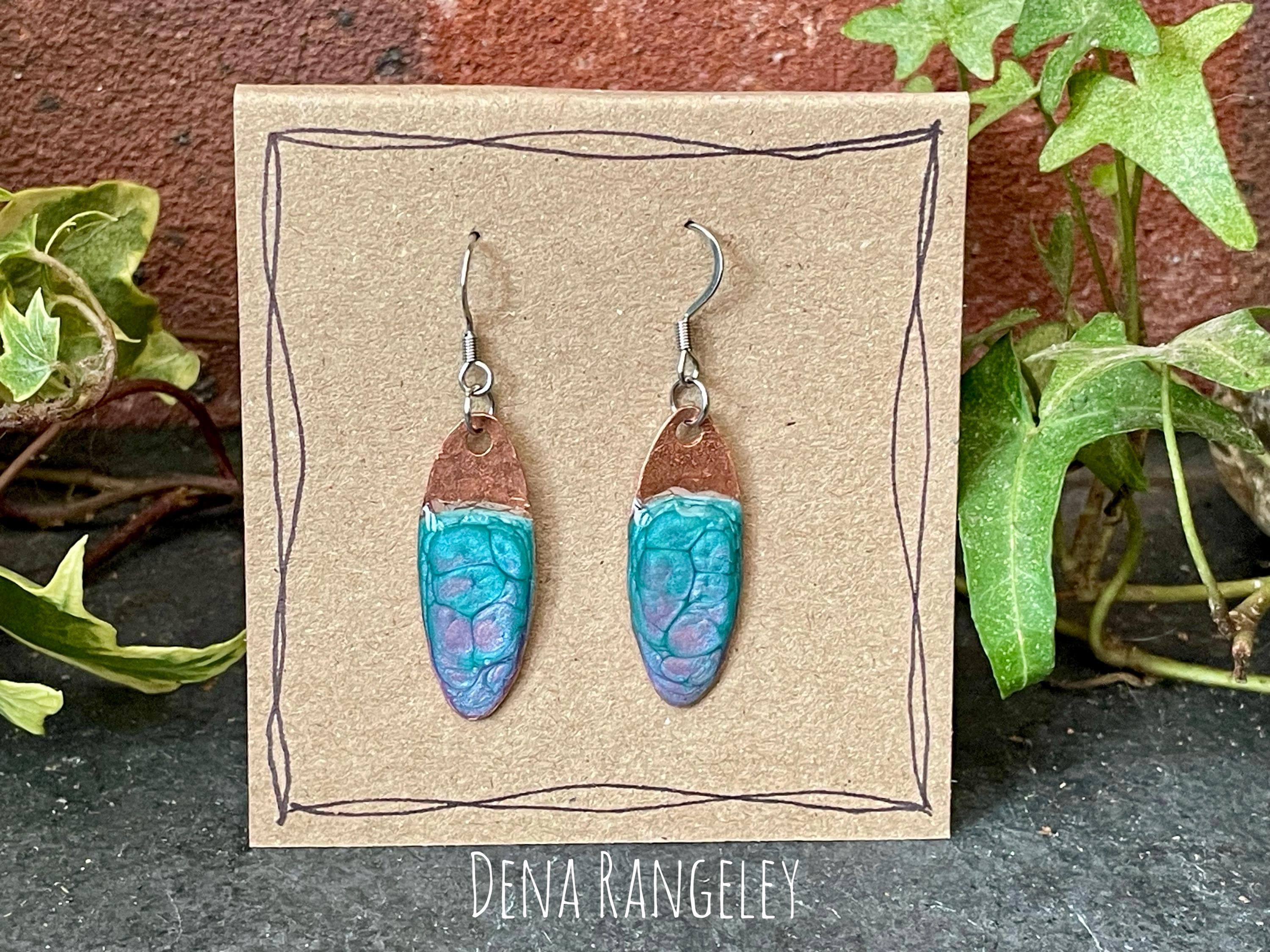 Blue copper earrings. Oval earrings. earrings. #44