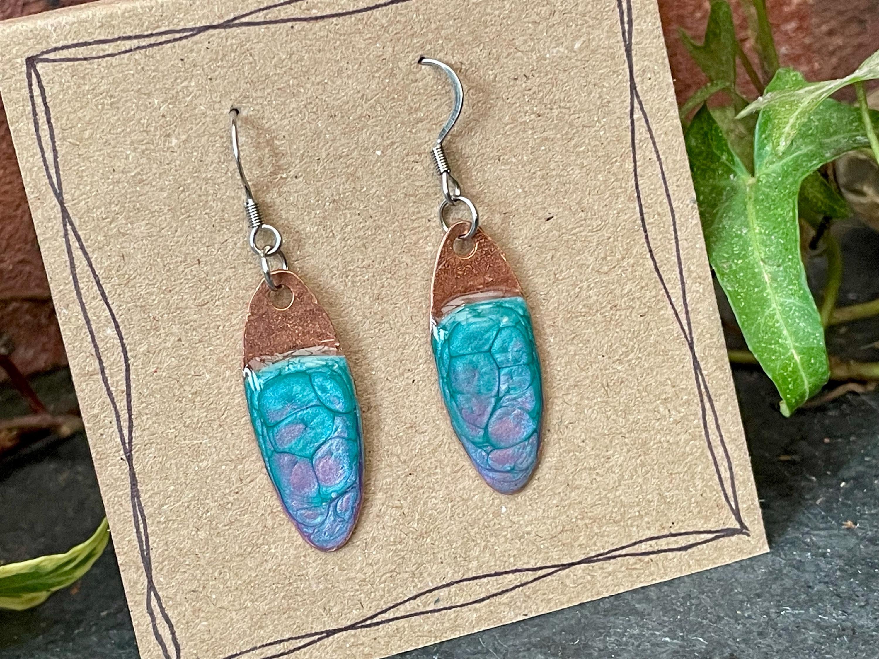 Blue copper earrings. Oval earrings. earrings. #44