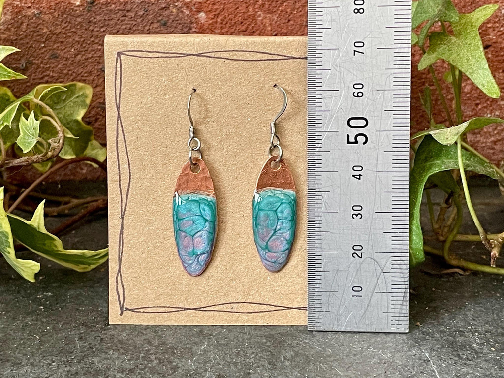 Blue copper earrings. Oval earrings. earrings. #44