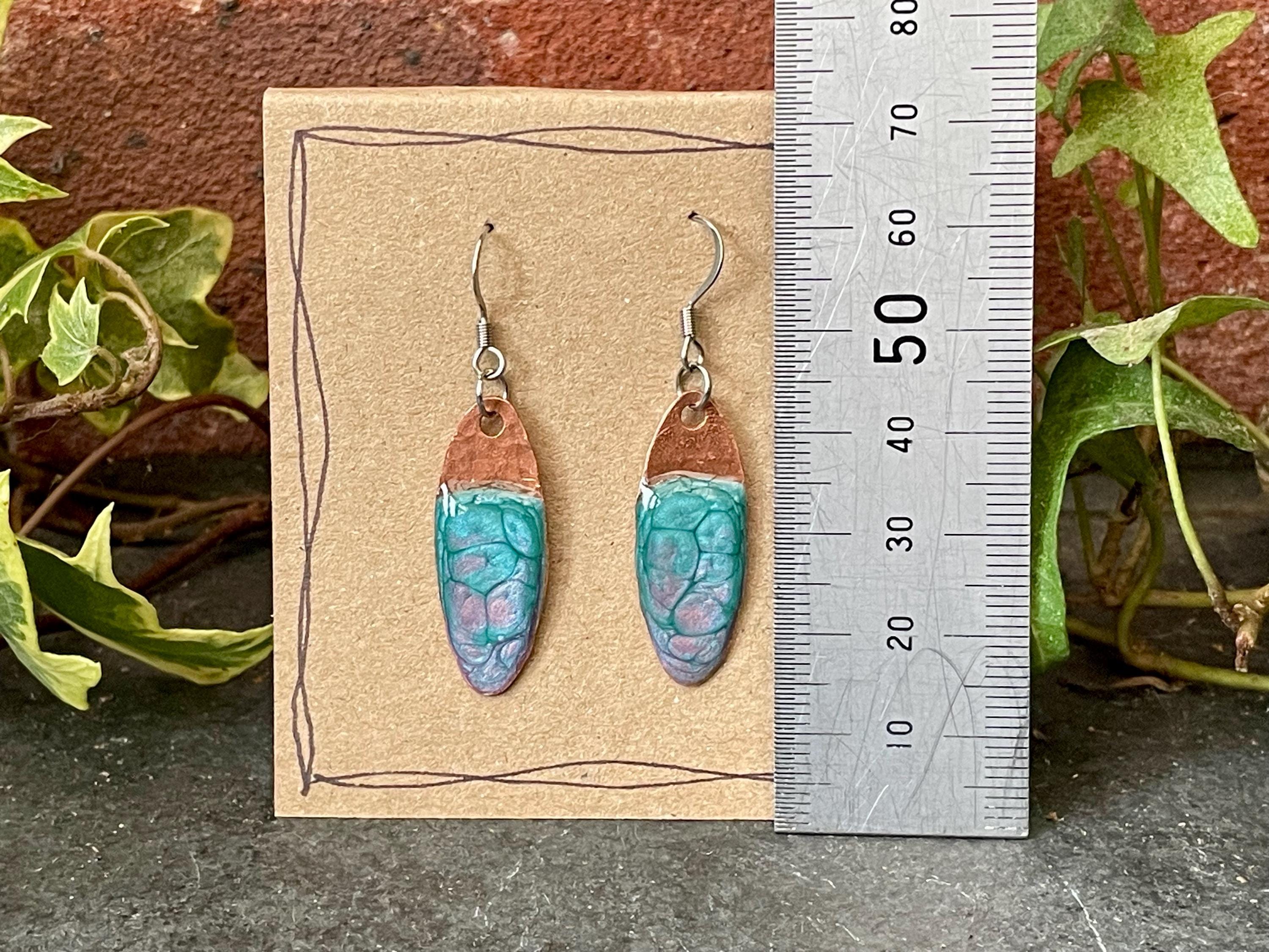 Blue copper earrings. Oval earrings. earrings. #44