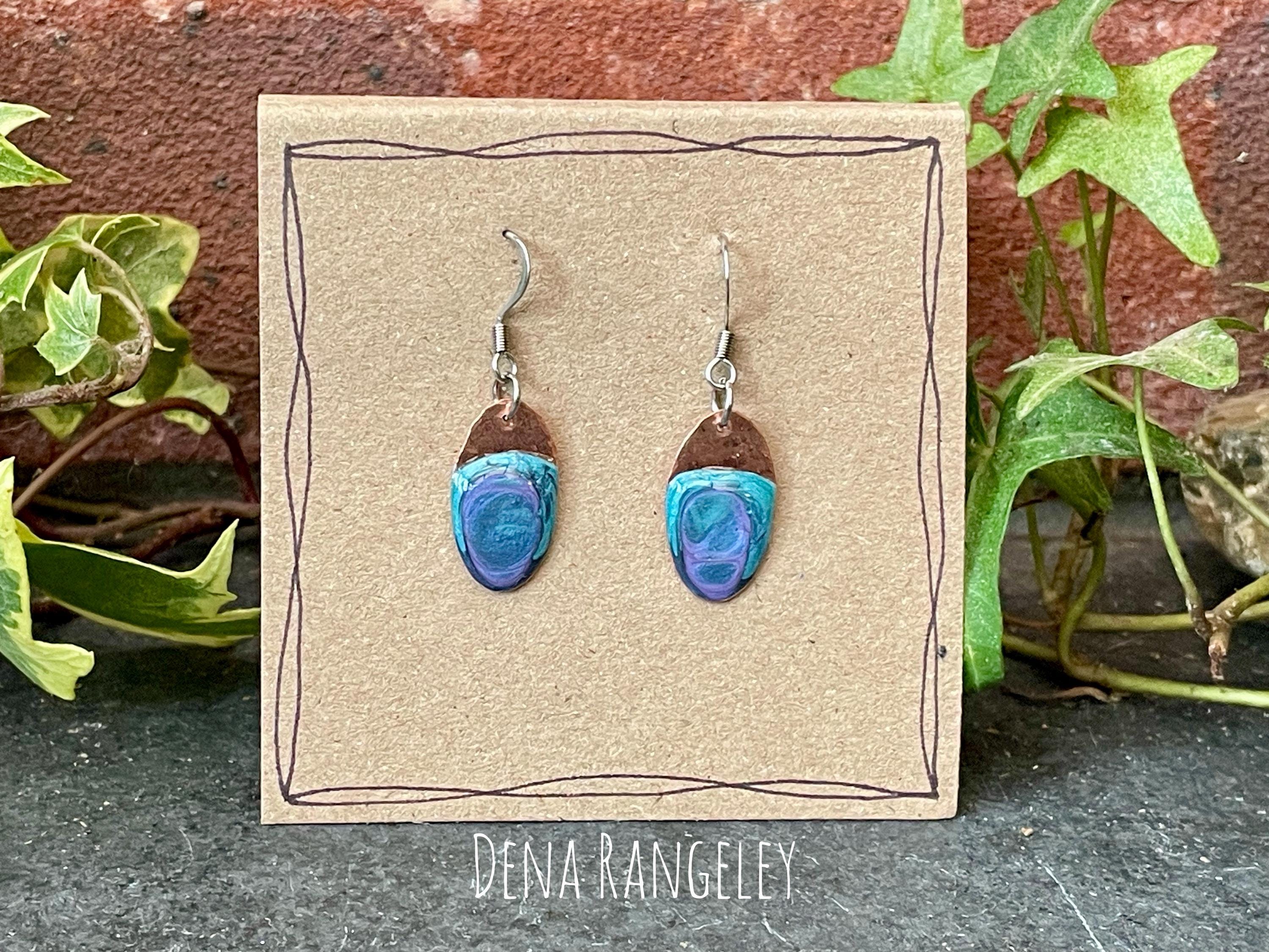 Blue copper earrings. Oval earrings. earrings. #122