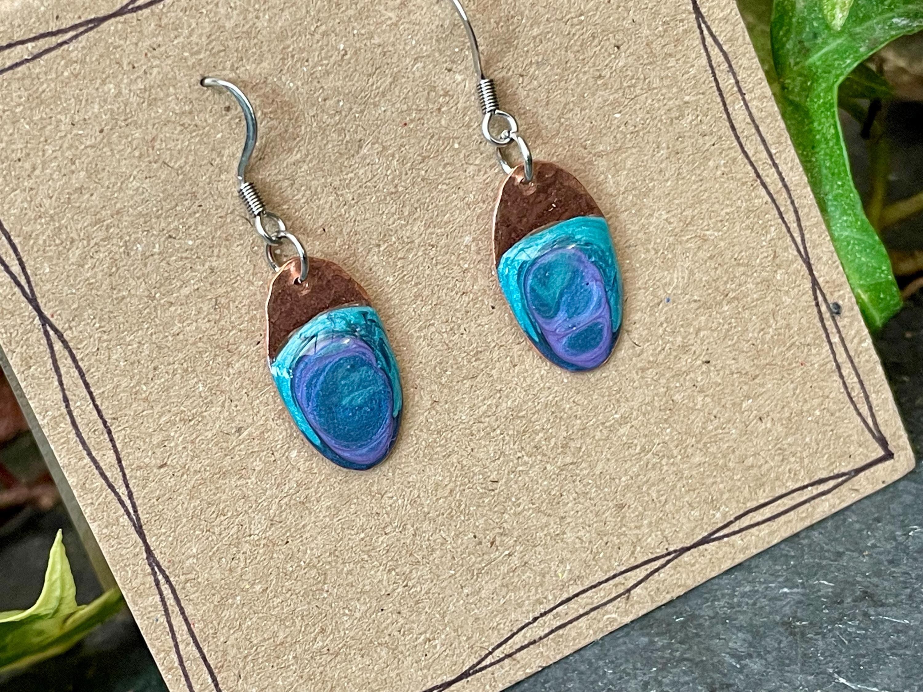 Blue copper earrings. Oval earrings. earrings. #122