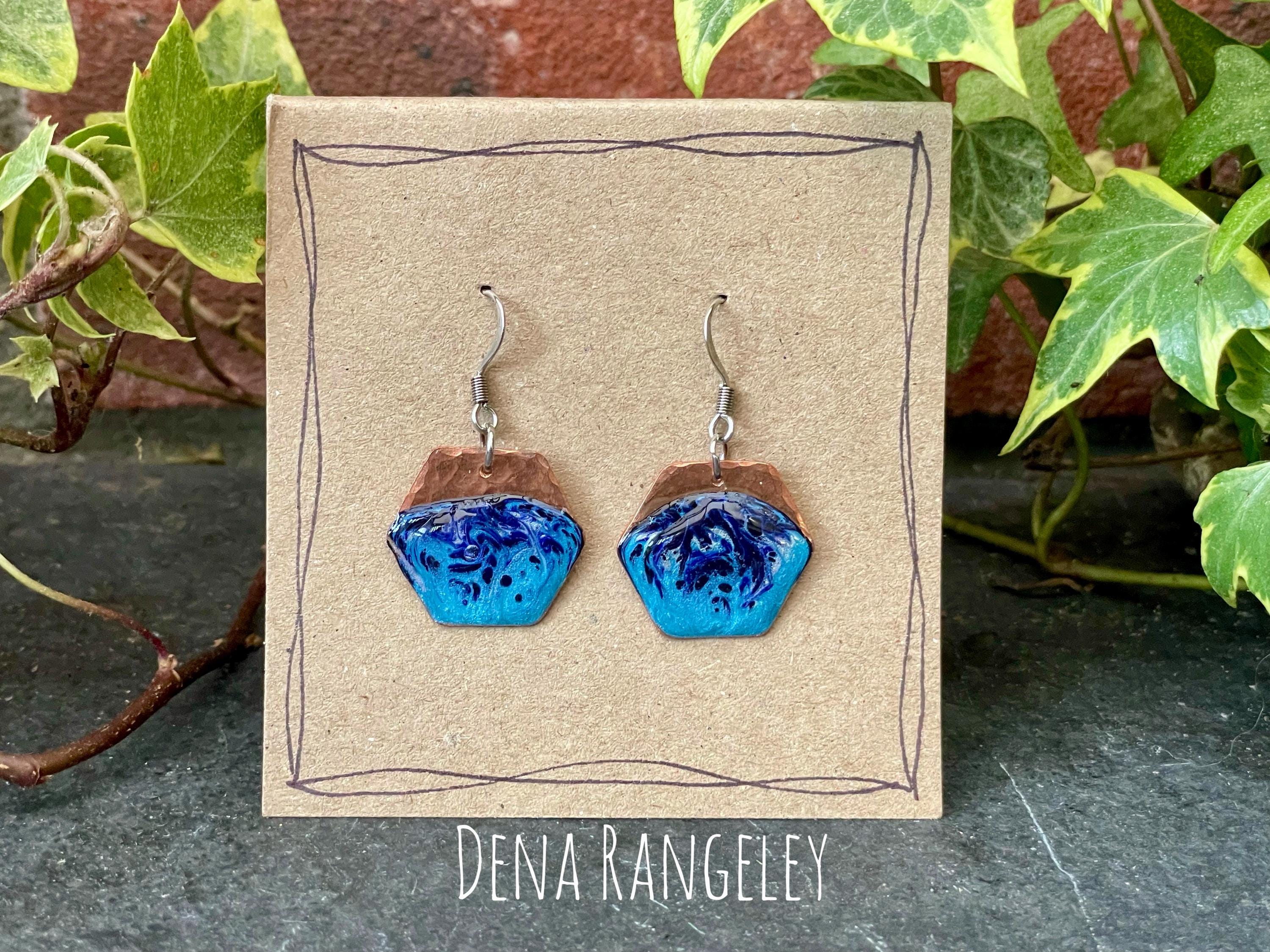 Blue copper earrings. Hexagon earrings. earrings. #17