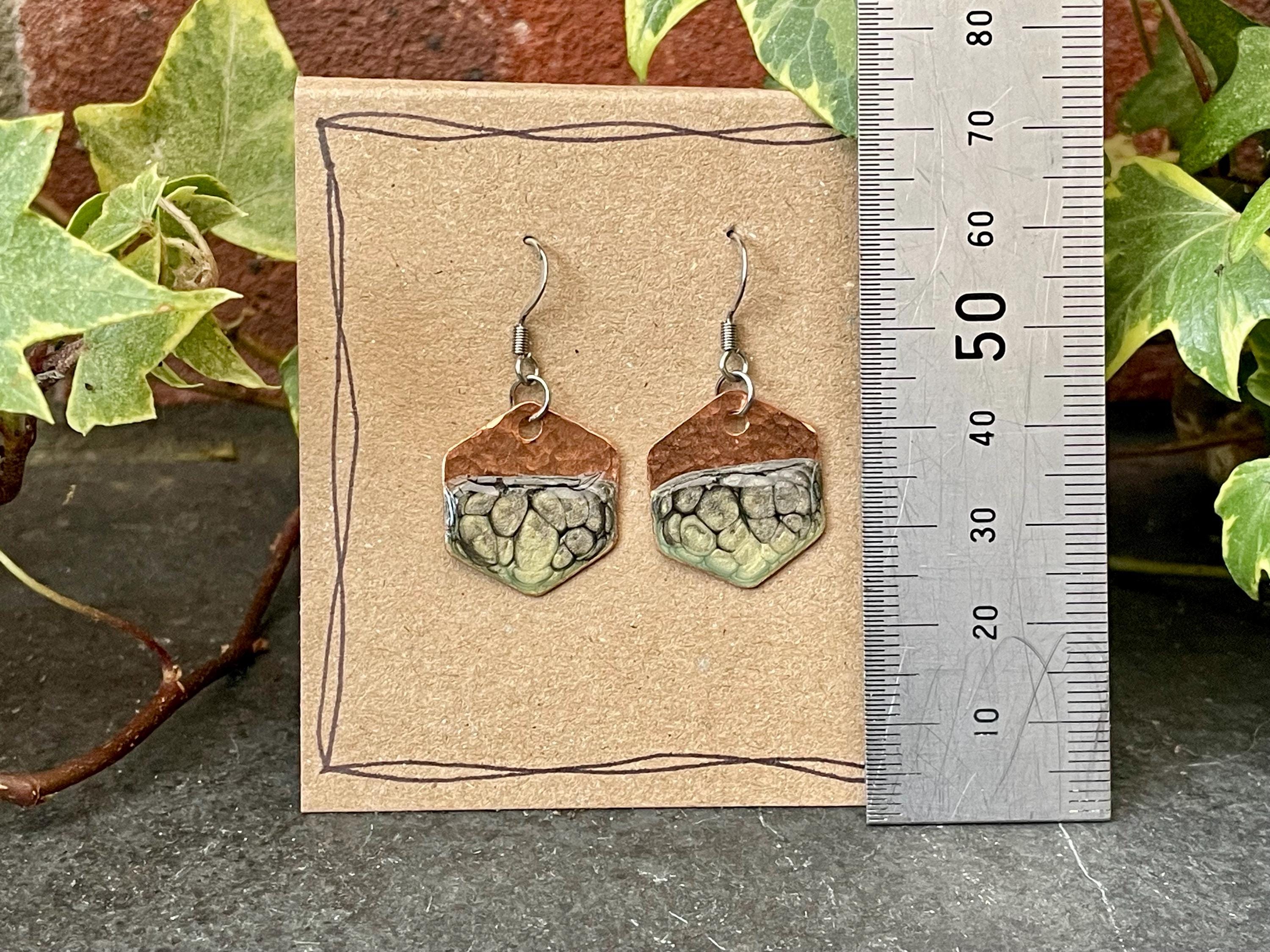 Green copper earrings. Hexagon earrings. earrings. #43