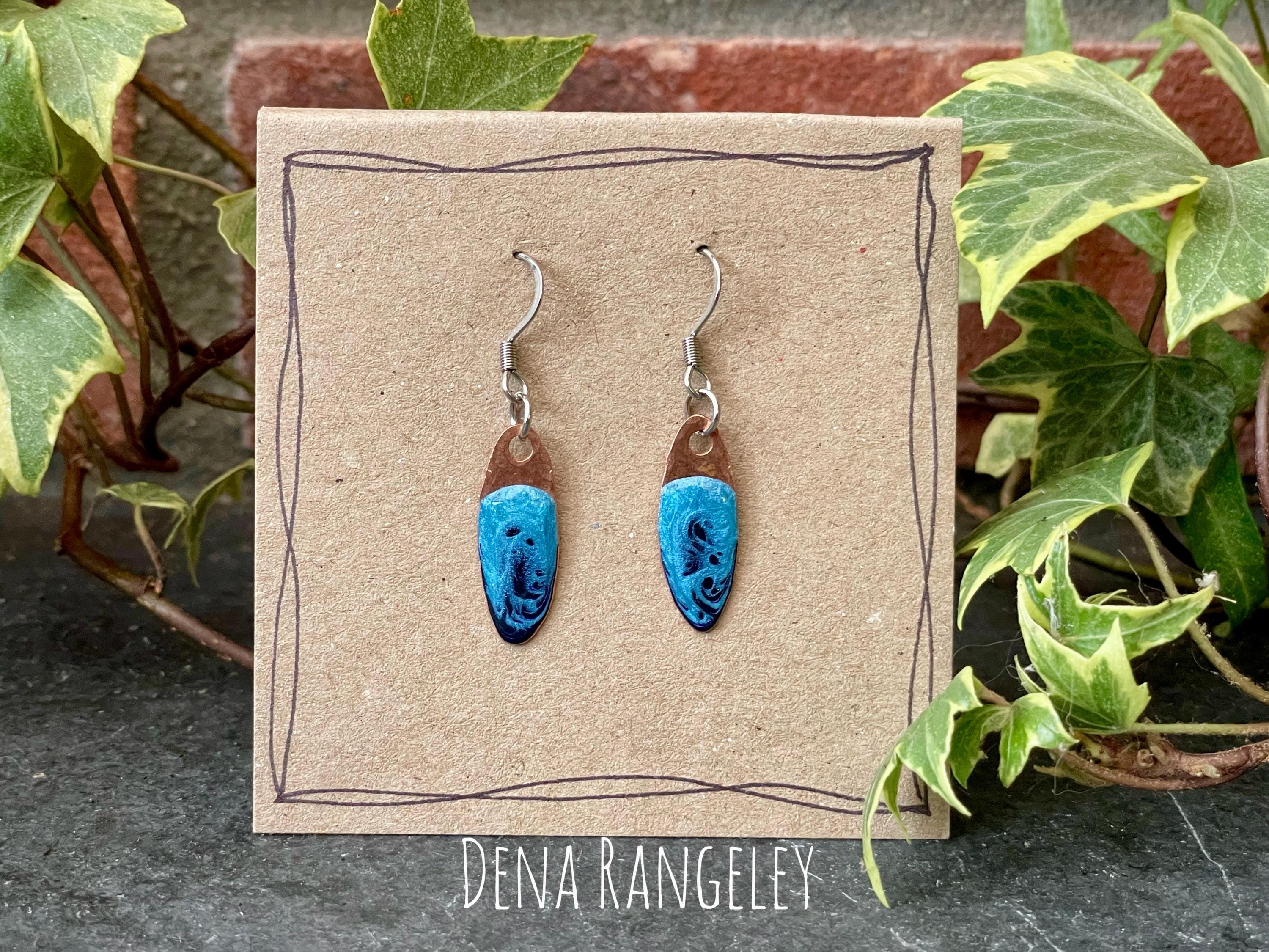 Blue copper earrings. Oval earrings. earrings. #178