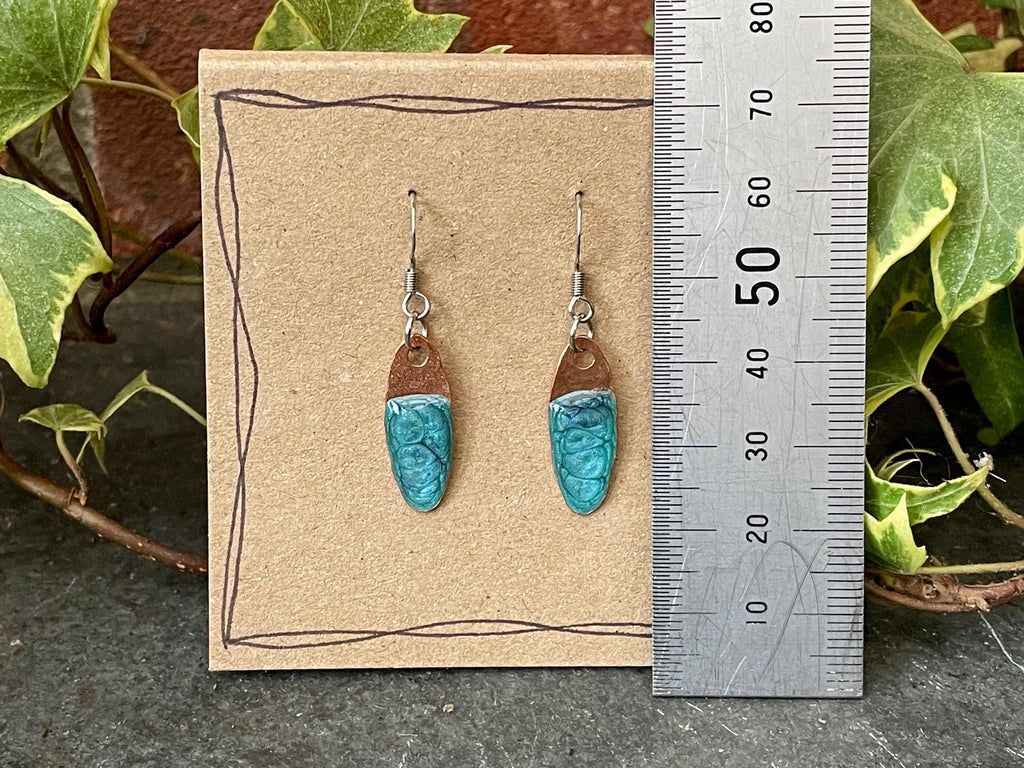 Blue copper earrings. Oval earrings. earrings. #177