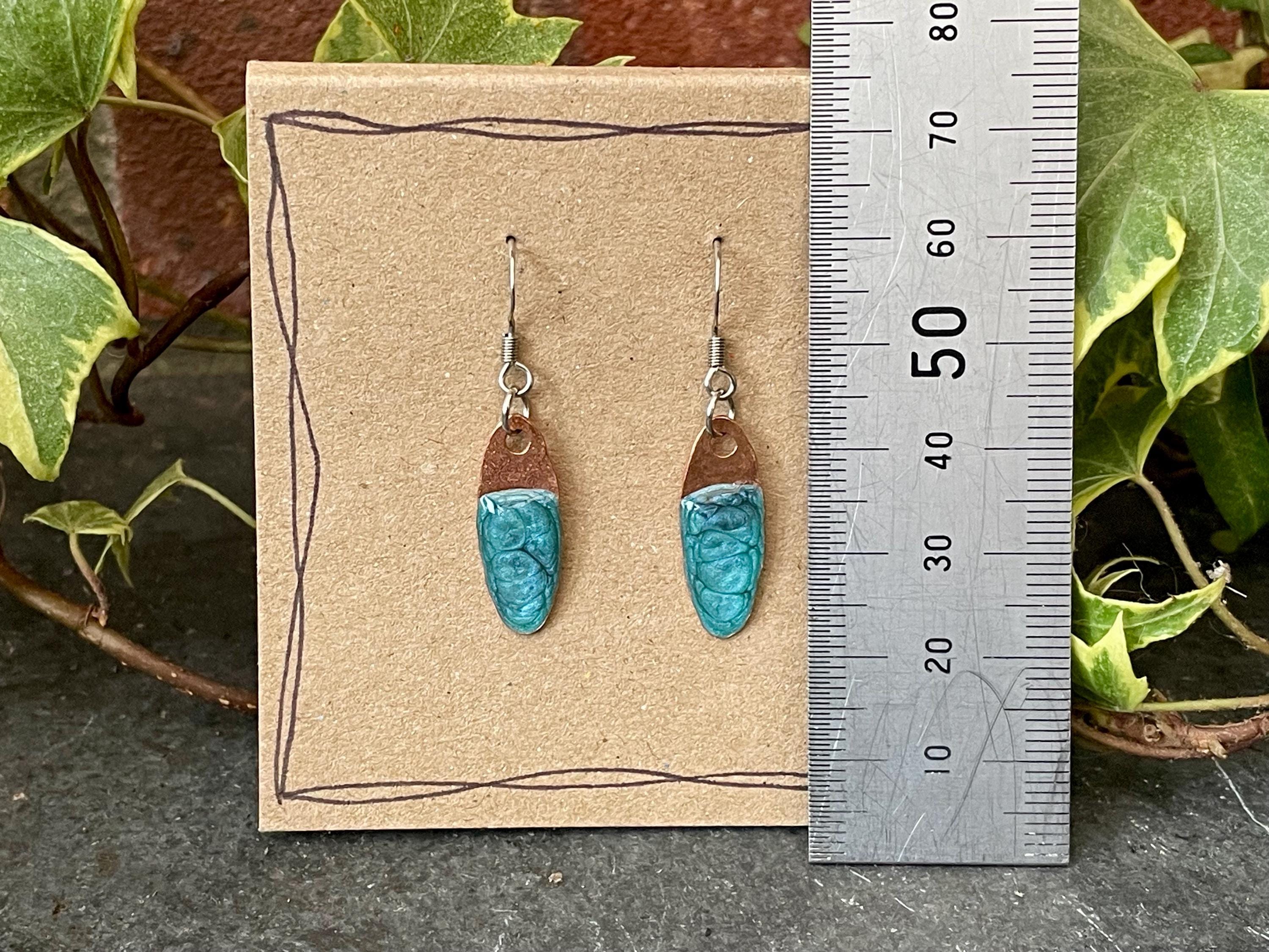 Blue copper earrings. Oval earrings. earrings. #177