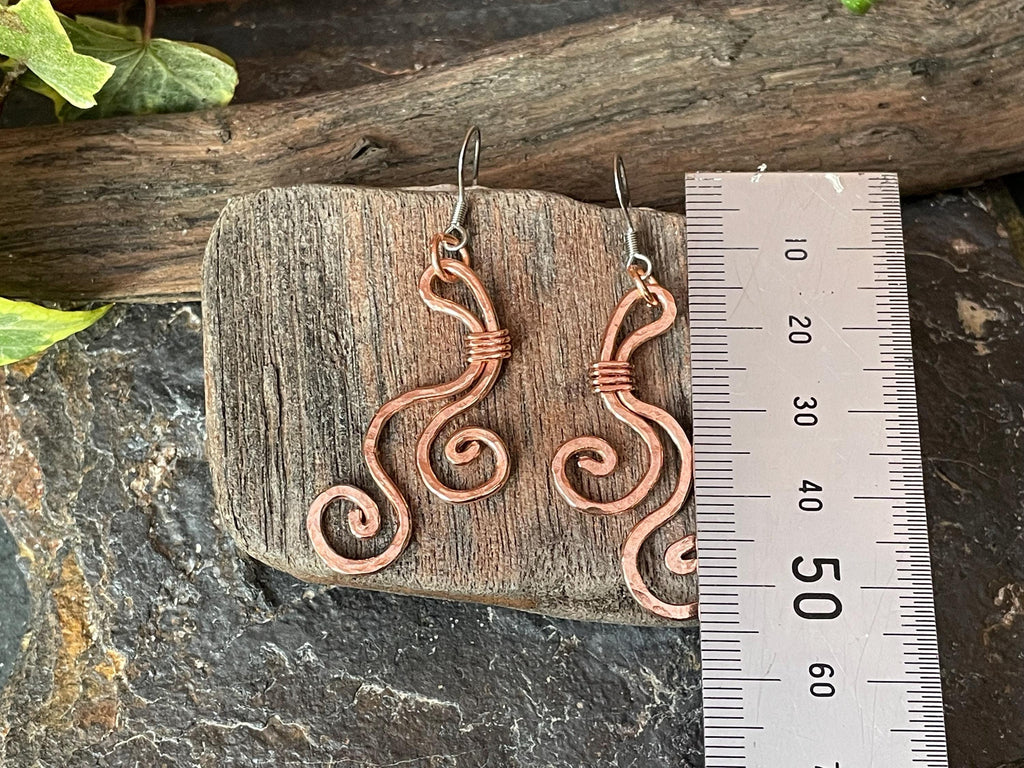 Dangle copper earrings. Chandelier earrings. Spriral earrings. Swirl earrings. Delicate earrings #81
