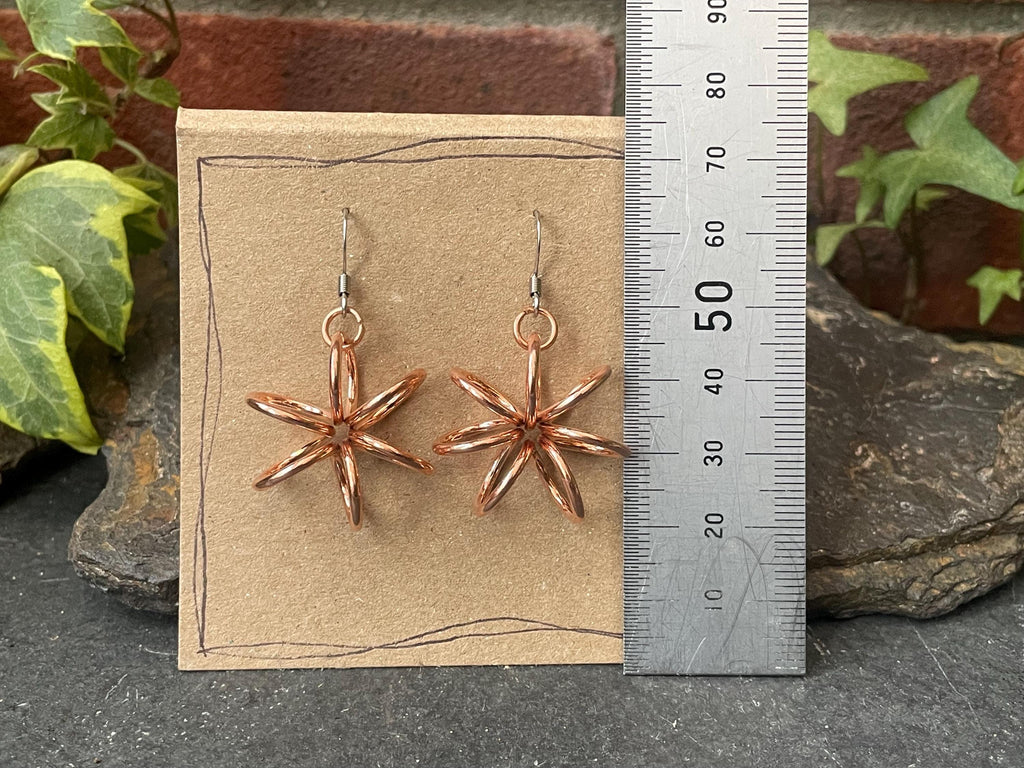 Dangle copper earrings. Flower earrings. Flower earrings. Delicate earrings