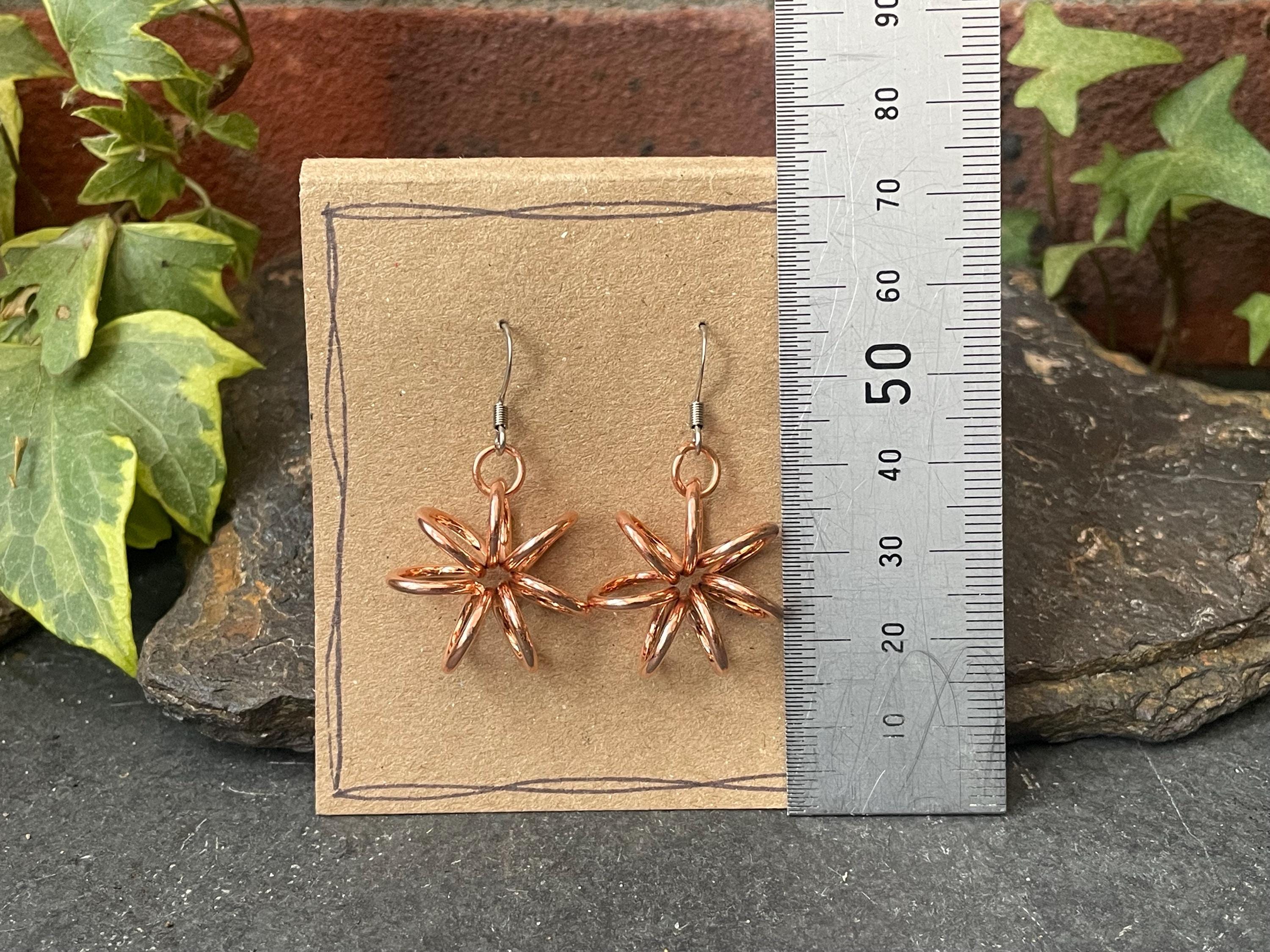 Dangle copper earrings. Flower earrings. Flower earrings. Delicate earrings