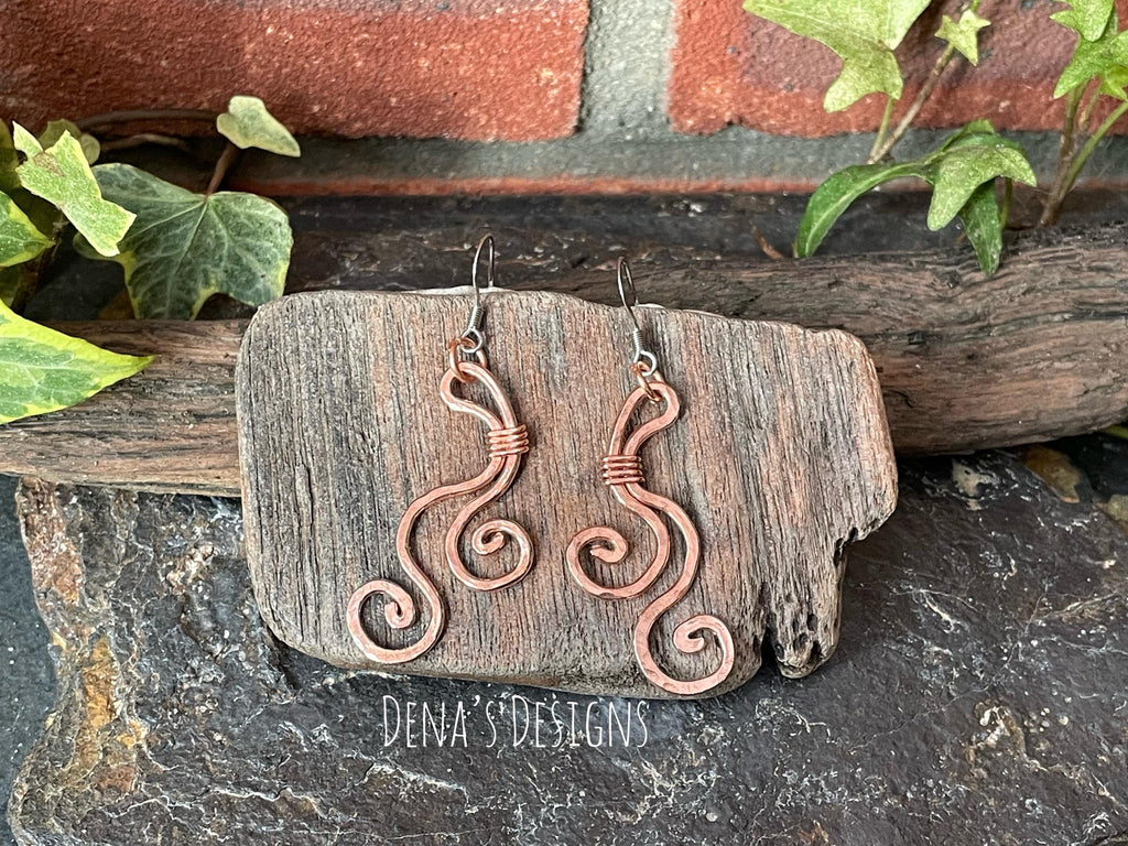 Dangle copper earrings. Chandelier earrings. Spriral earrings. Swirl earrings. Delicate earrings #81