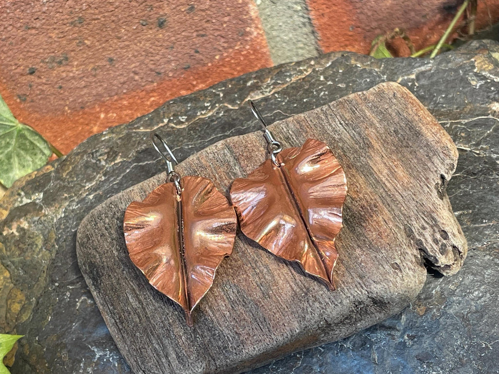 Leaf earrings. Copper earrings. Copper leaves #125