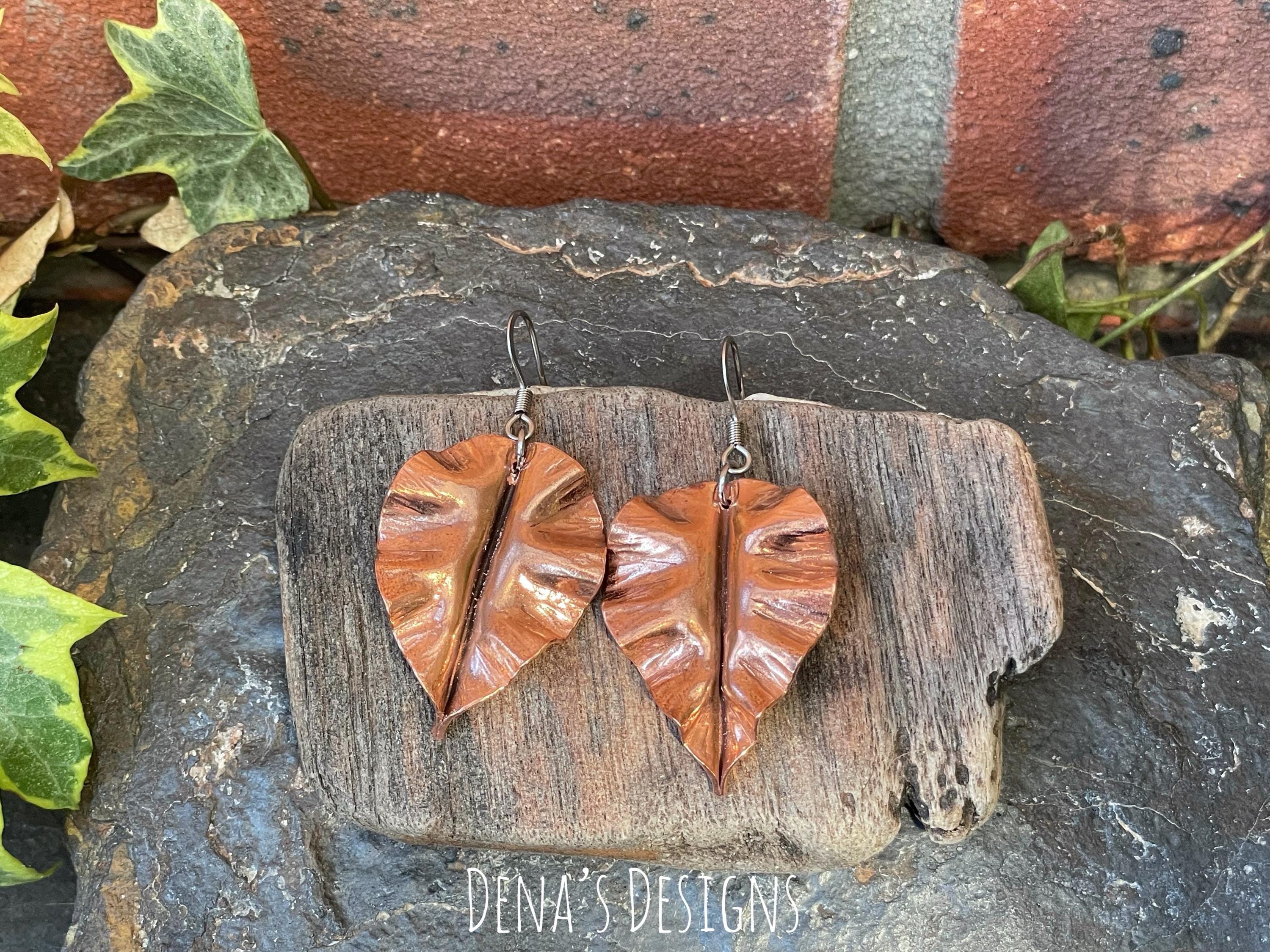 Leaf earrings. Copper earrings. Copper leaves #125