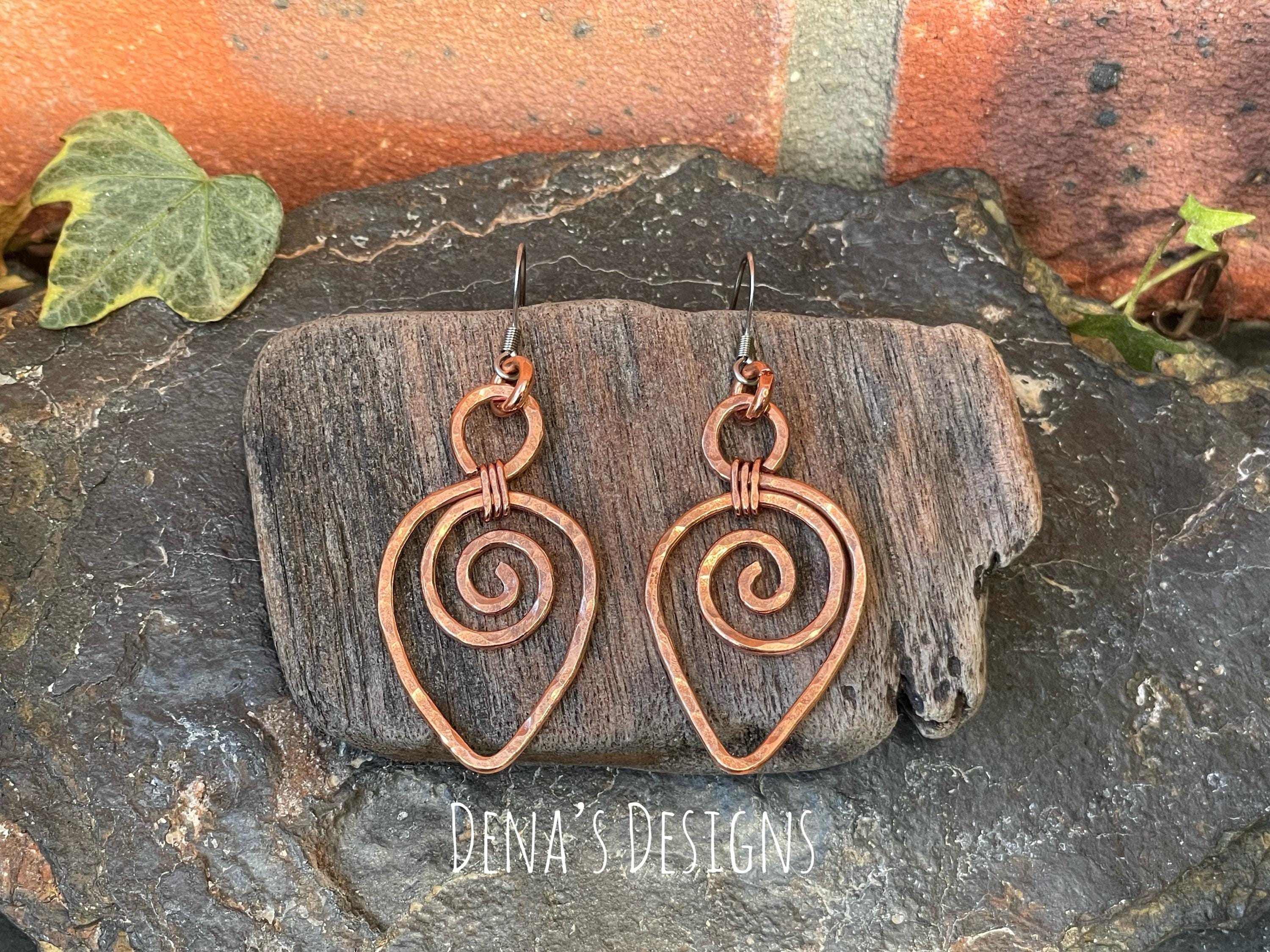 Dangle copper earrings. Chandelier earrings. Spriral earrings #94
