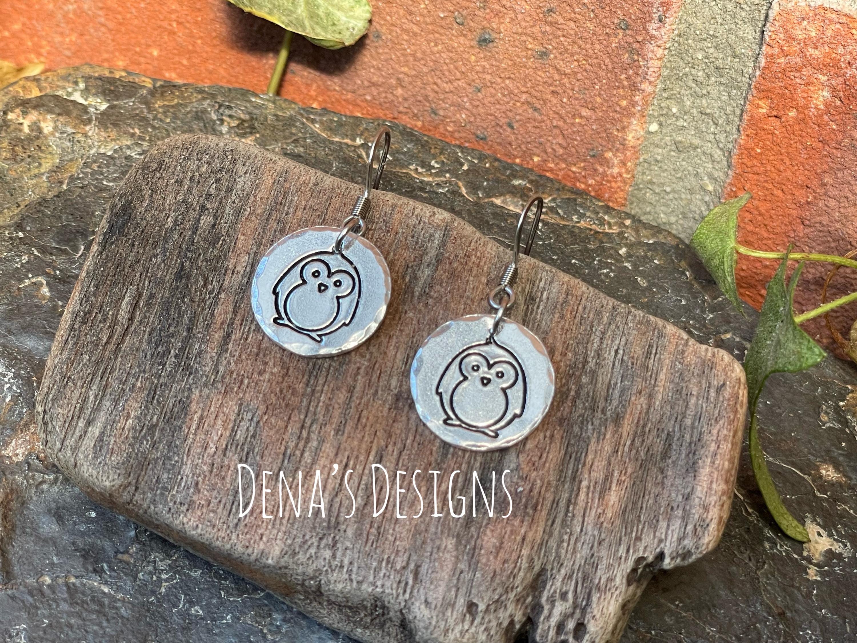 Cute penguin earrings, hand stamped earrings. Stainless steel earrings #190