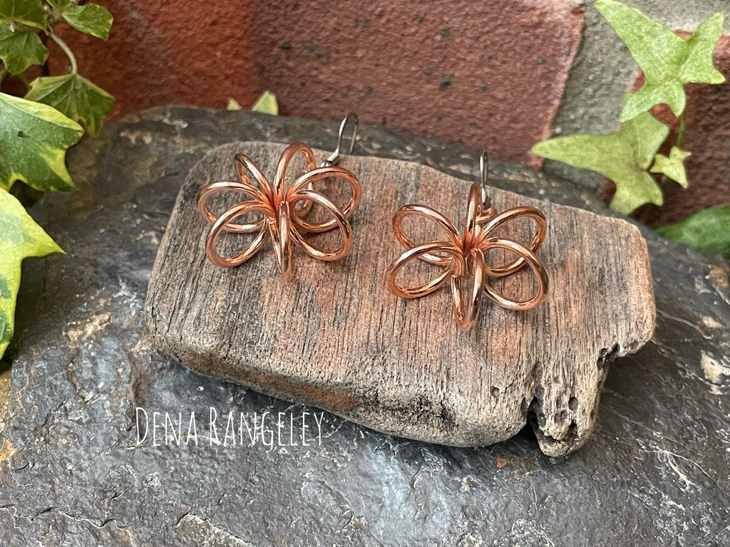 Dangle copper earrings. Flower earrings. Flower earrings. Delicate earrings