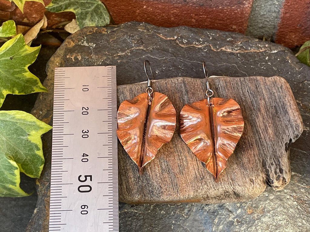 Leaf earrings. Copper earrings. Copper leaves #125