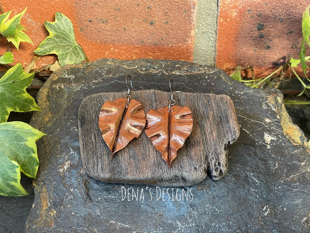 Leaf earrings. Copper earrings. Copper leaves #125