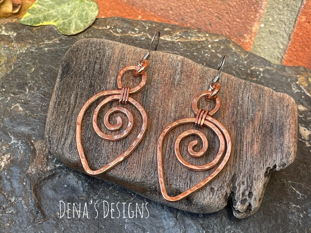 Dangle copper earrings. Chandelier earrings. Spriral earrings #94
