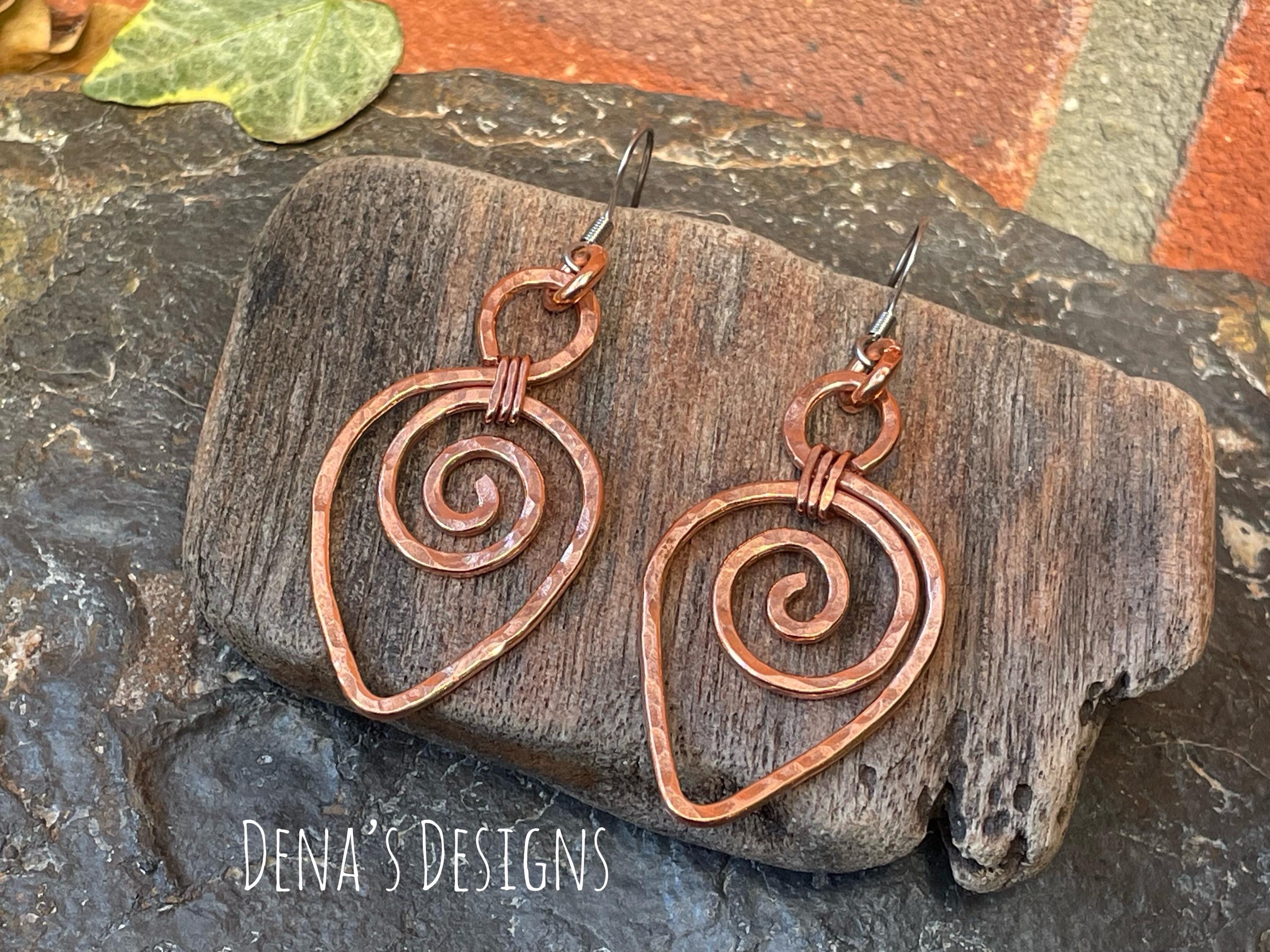 Dangle copper earrings. Chandelier earrings. Spriral earrings #94