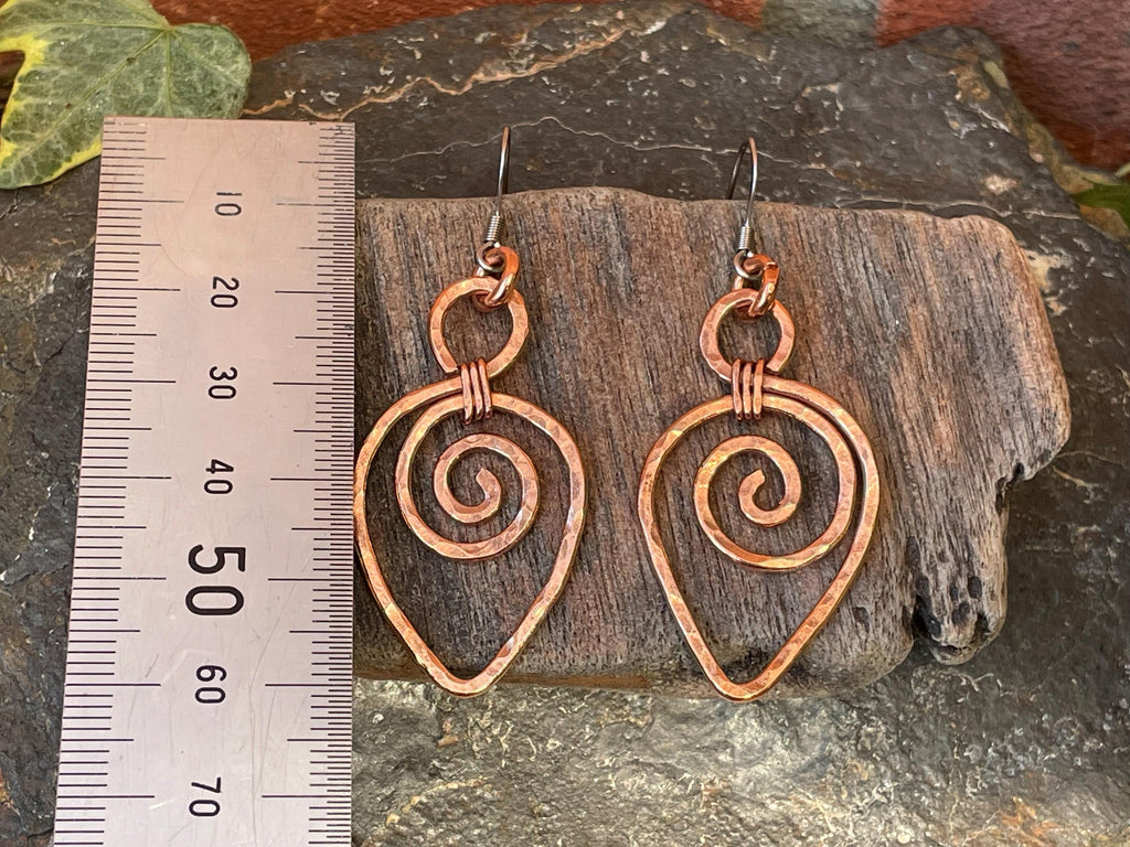 Dangle copper earrings. Chandelier earrings. Spriral earrings #94