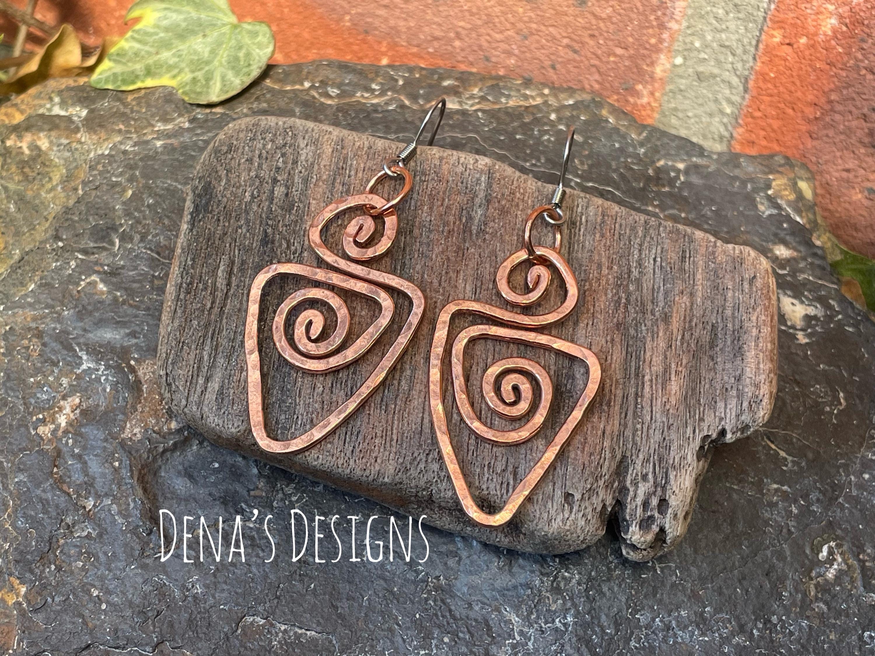 Dangle copper earrings. Chandelier earrings. Spriral earrings #188