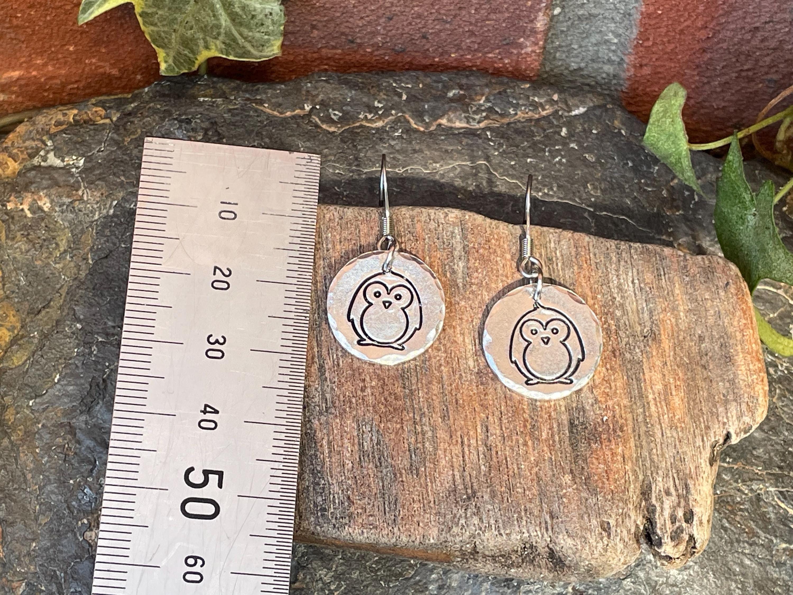 Cute penguin earrings, hand stamped earrings. Stainless steel earrings #190