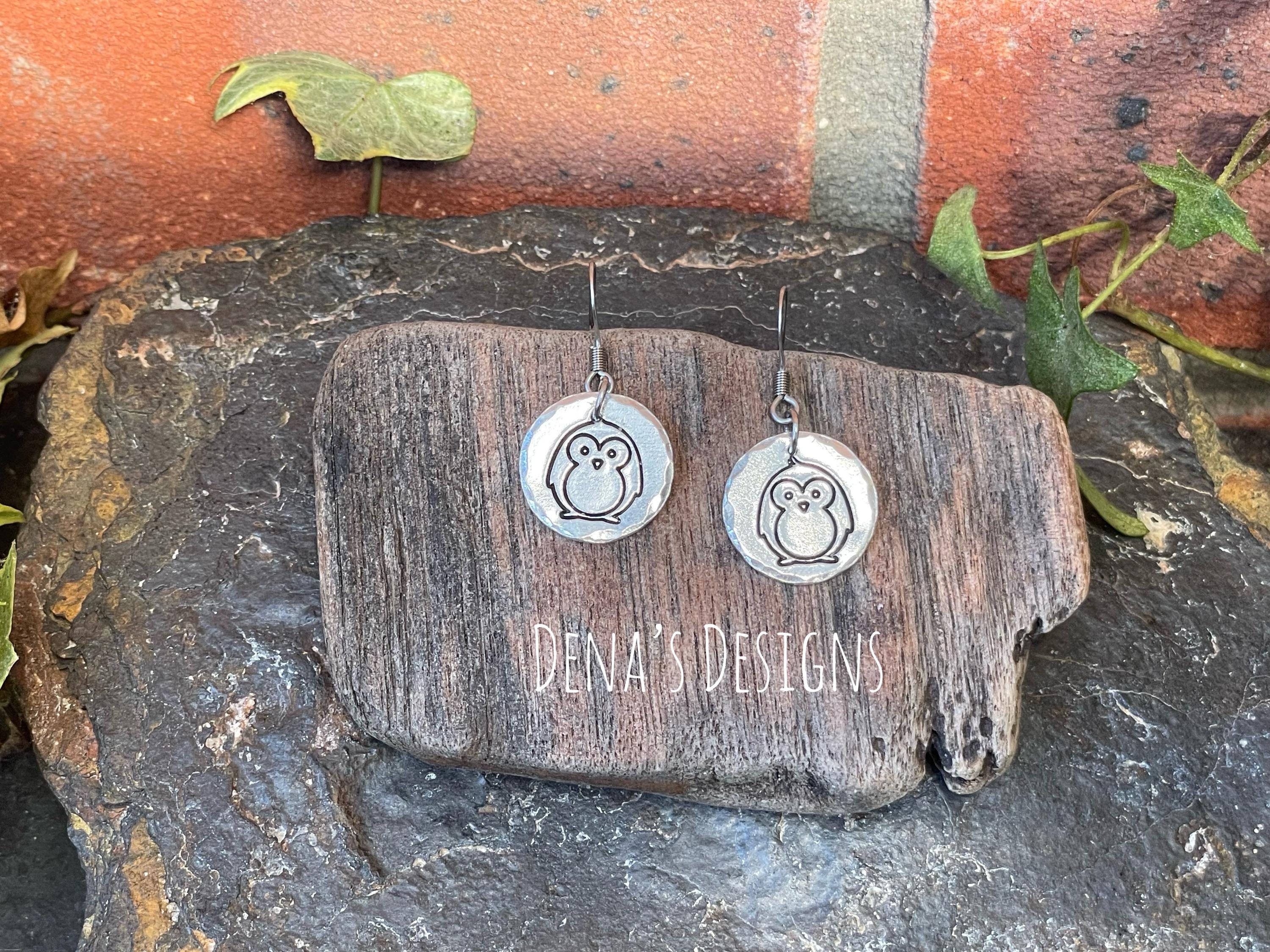 Cute penguin earrings, hand stamped earrings. Stainless steel earrings #190