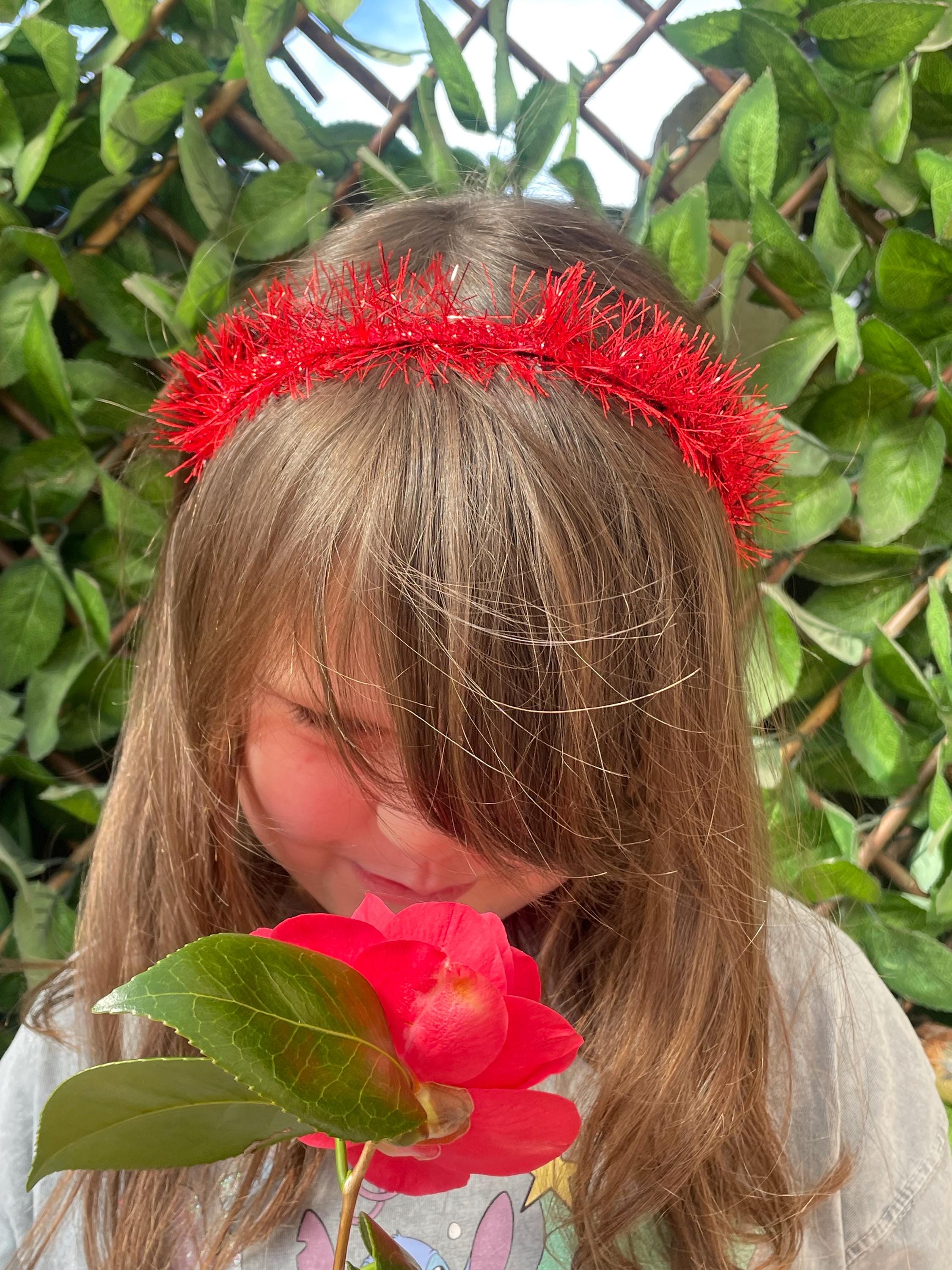 Tinsel hairbands. Tinsel headbands. Sparkle headbands. Red headband.